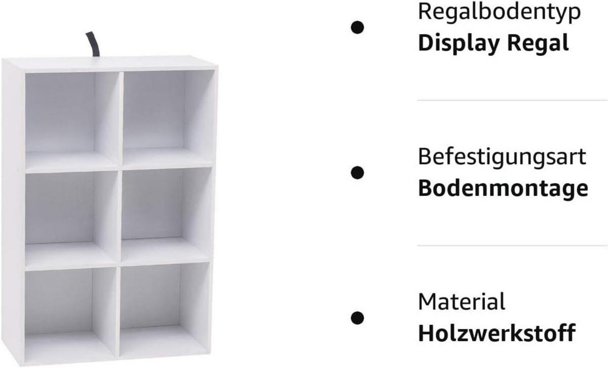BÜCHERREGAL mit 6 Fächer, Holzwerkstoff, Weiß - Weiß, Holzwerkstoff (59.5/89/29cm) - Woltu