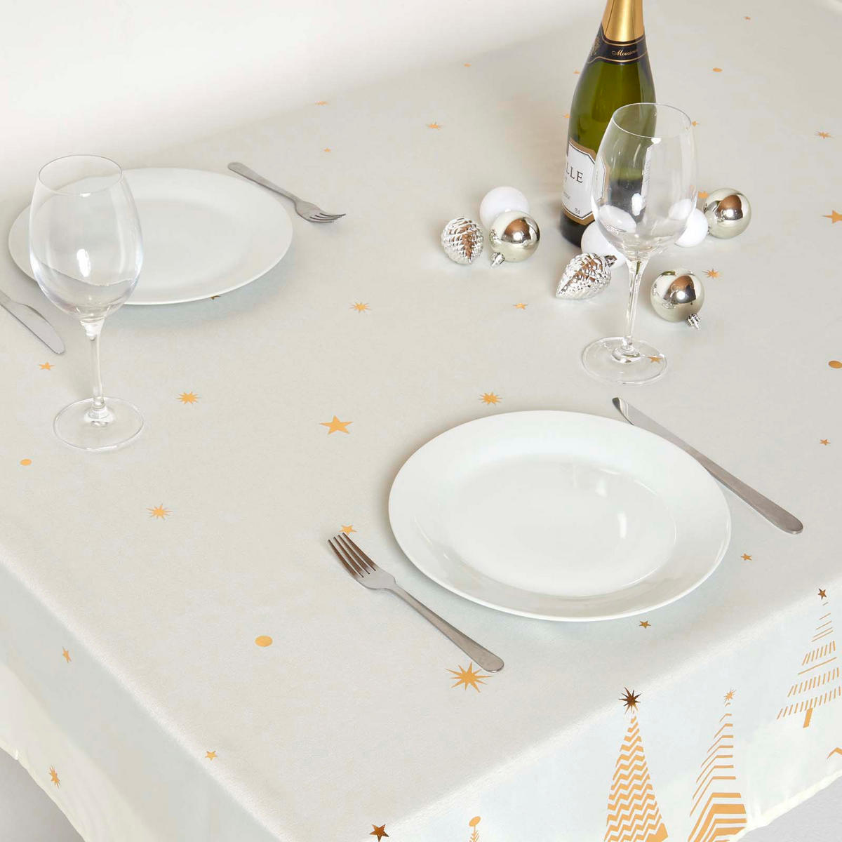 WEIHNACHTSTISCHDECKE creme-gold mit Tannenbaum-Design, 132/274 cm - Creme, Textil (132/274cm) - Homescapes
