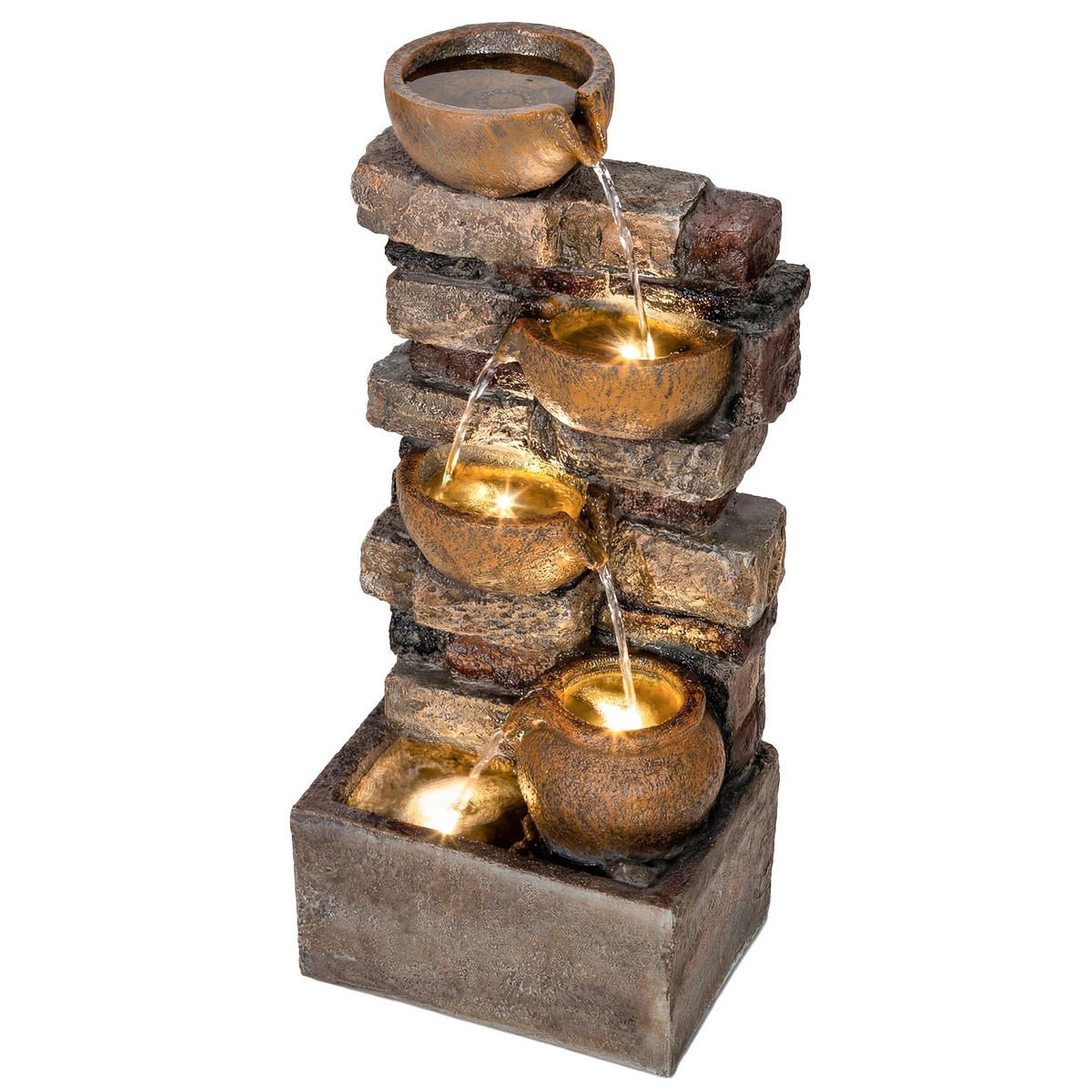 GARTENBRUNNEN DE-18871 5-stufige Kaskade mit Krügen & LED Rustikales Braun - Multicolor, Kunststoff (31/25.5/72cm) - ComfortXL