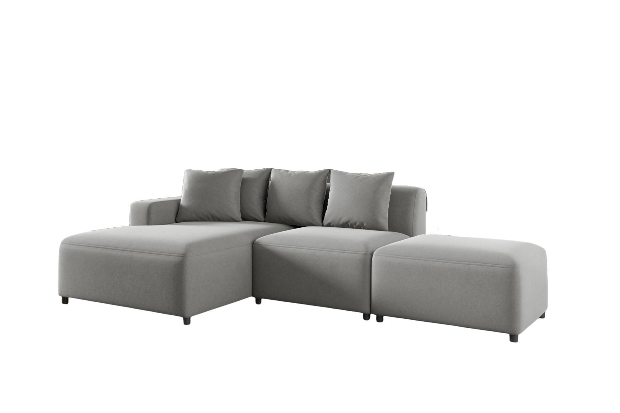 ECKSOFA Megan Xs In Stoff Salvador - Hellgrau, Holzwerkstoff/Textil (304/165cm) - Fun Möbel