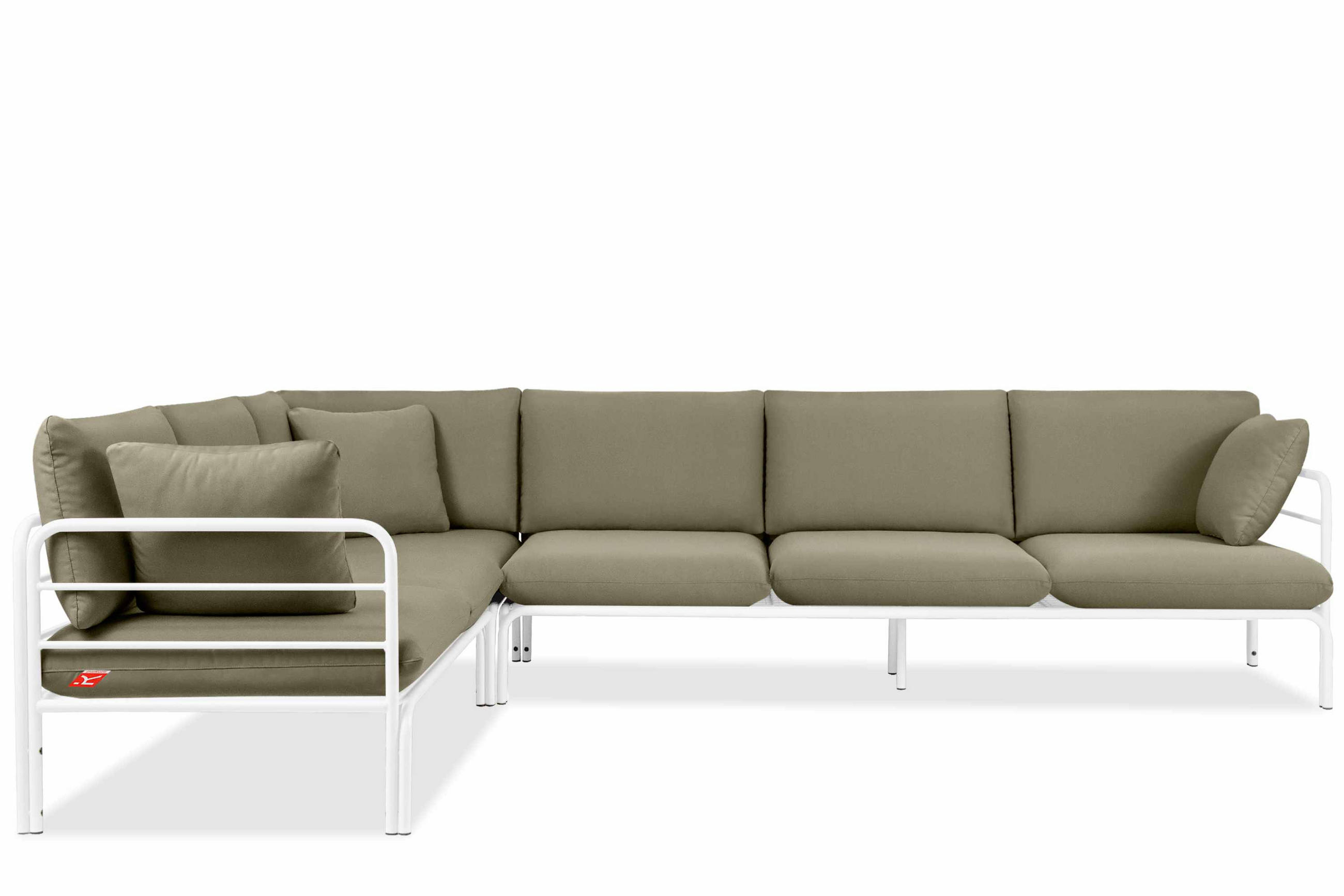 GARTENECKSOFA RAMBE 5-Sitzer mit Kissen, Weiß/Beige - Beige/Weiß, Textil/Metall (304/80/229cm) - KONSIMO®