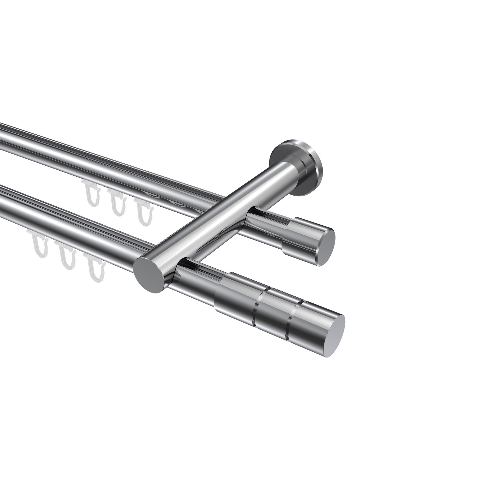 INNENLAUF-GARDINENSTANGEN-SET Platon Elanto 240 cm (geteilt in 2 x 120 cm), 2-läufig, 20 mm Ø Chrom - Chromfarben, Metall (240cm) - INTERDECO