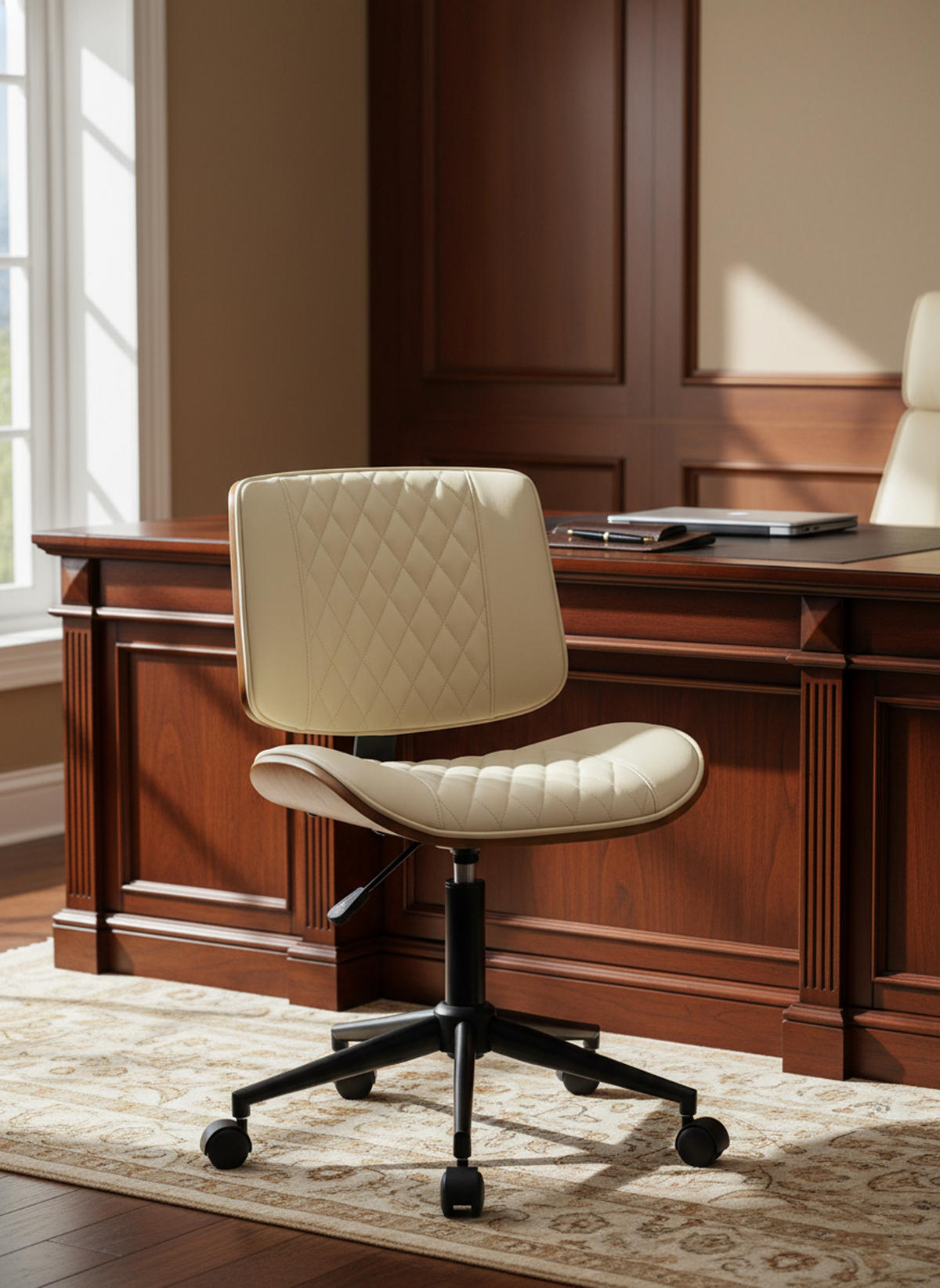 BÜROSTUHL Omnix Kunstleder walnuss/creme - Creme/Schwarz, Metall (50/94/54cm) - TPFLiving