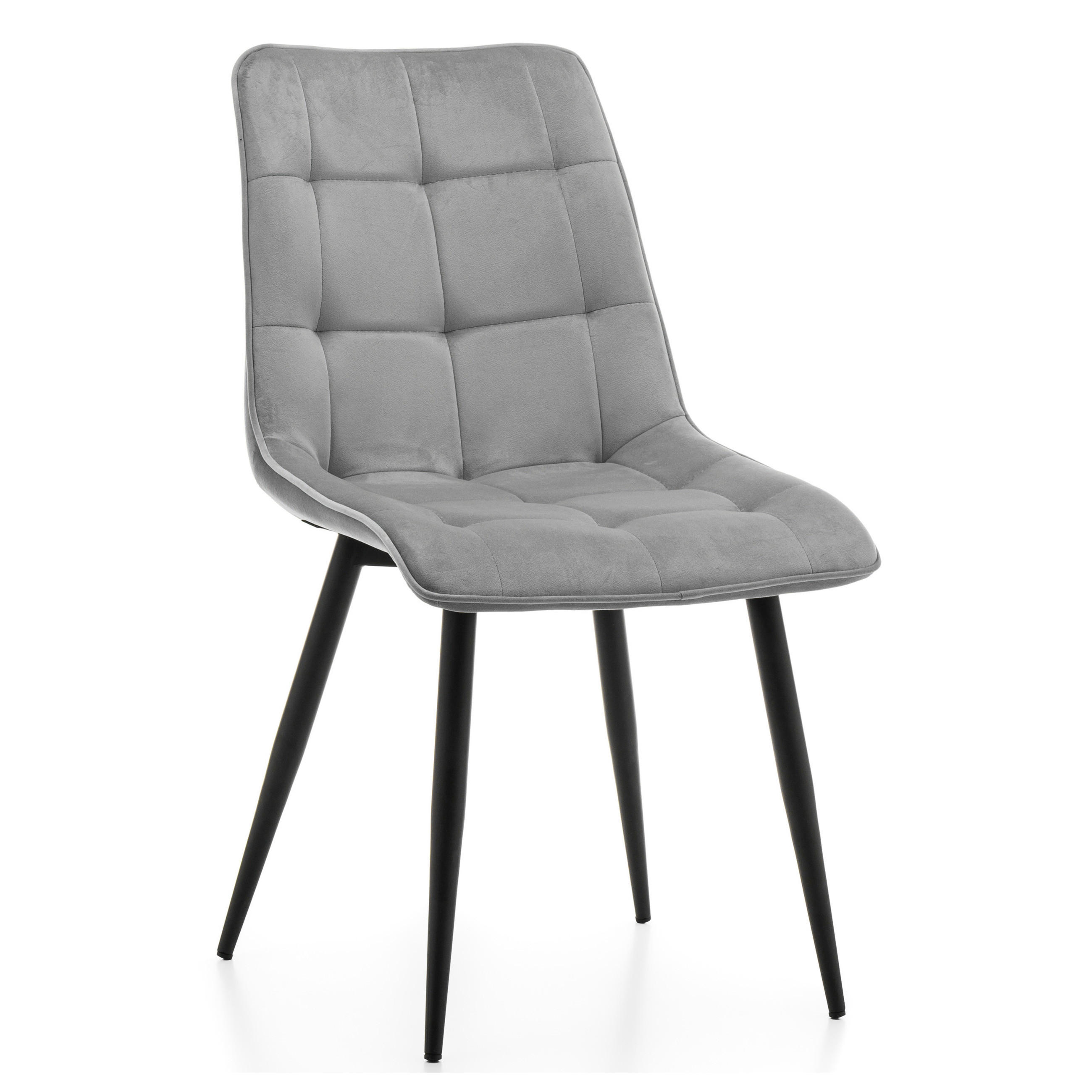 STUHL CHIC gespolsterter mit Steppung - hell grau - Samt Velours - Hellgrau/Schwarz, Metall (50/88/47cm) - NEW HOME