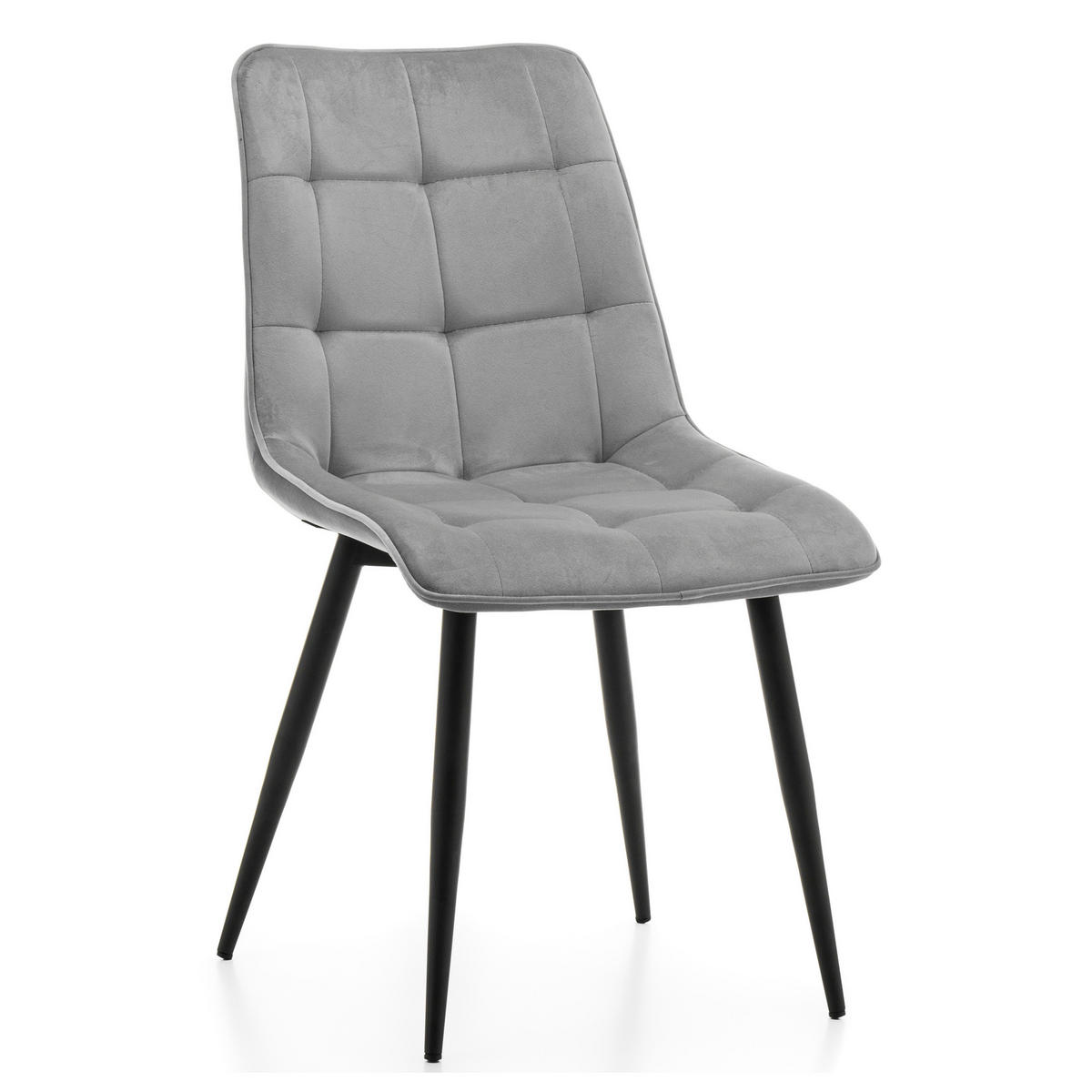 STUHL CHIC gespolsterter mit Steppung - hell grau - Samt Velours - Hellgrau/Schwarz, Metall (50/88/47cm) - NEW HOME