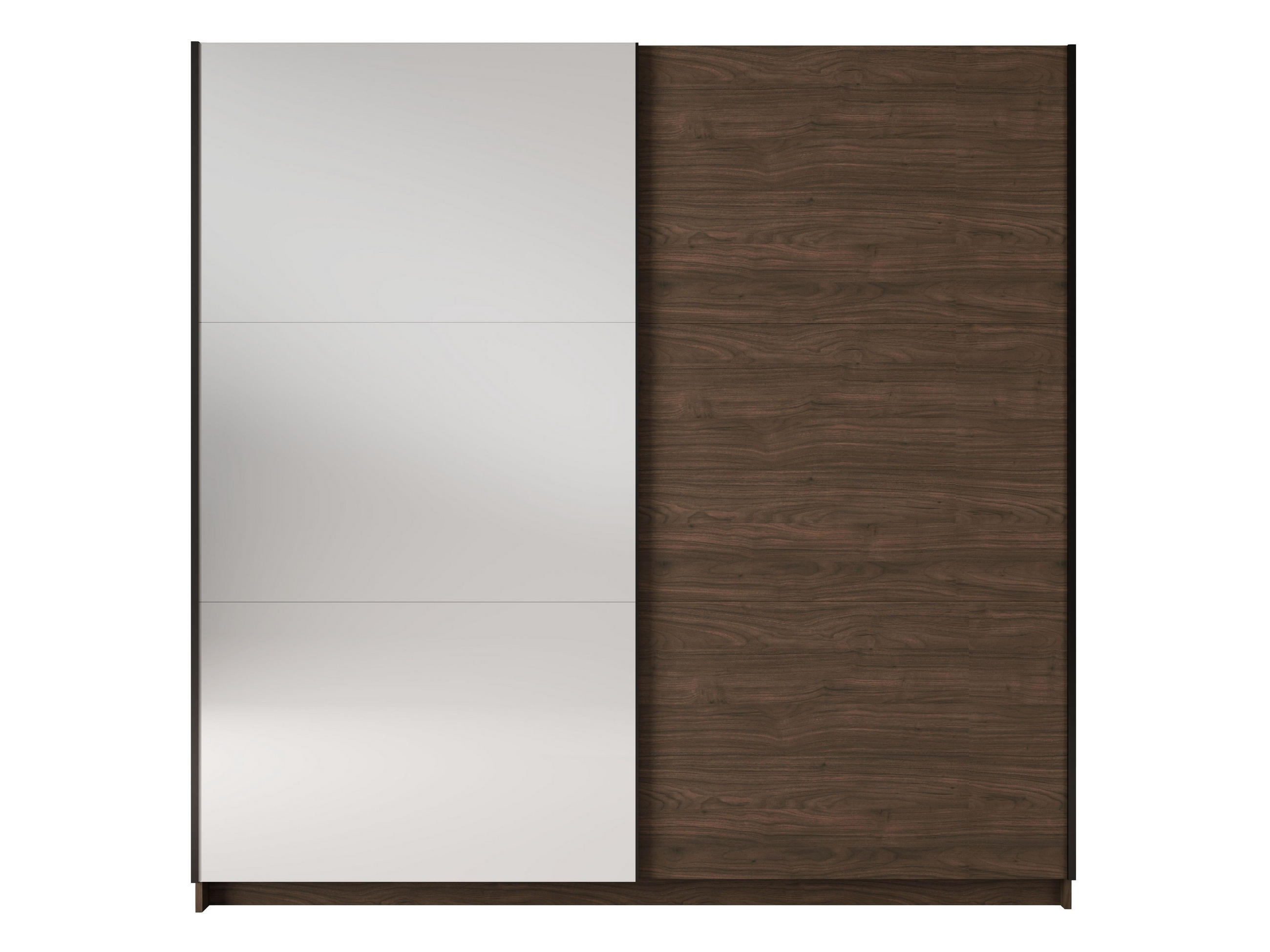 SCHWEBETÜRENSCHRANK BELDEN 150,6/207/55,3cm 2-türig mit Spiegel Nussbaumfarben - Nussbaumfarben, Holzwerkstoff (150.6/207/55.3cm) - MASSENO