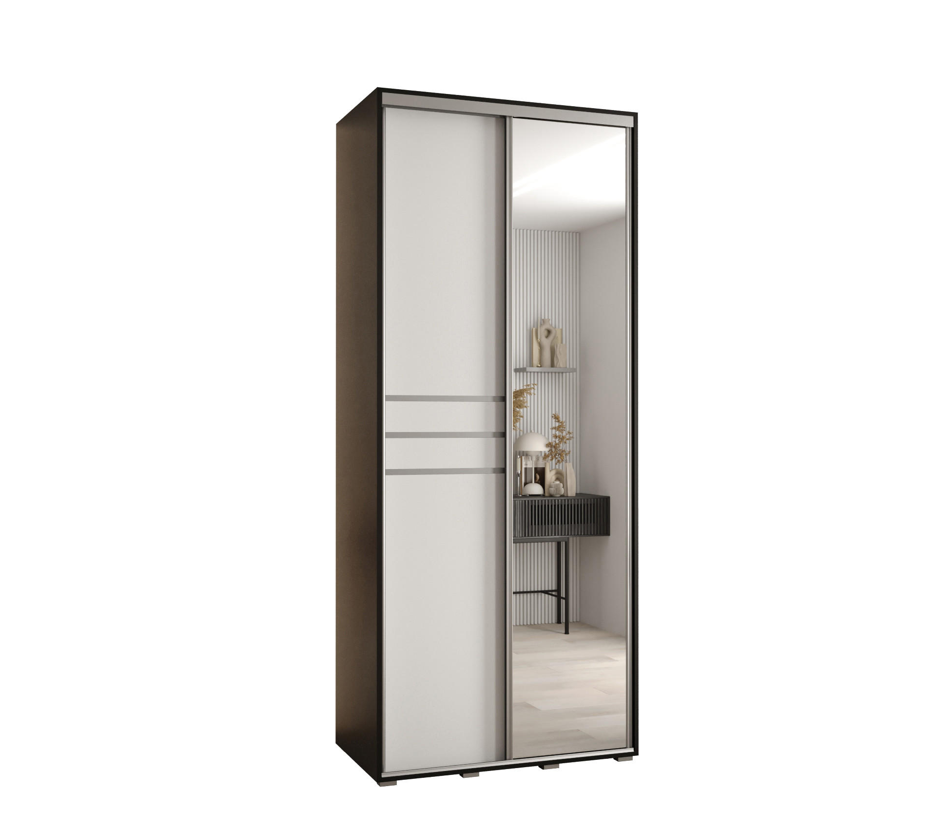 Abiks Möbel Schwebetürenschrank Schwarz, Weiß, Silber 120x235x60 cm