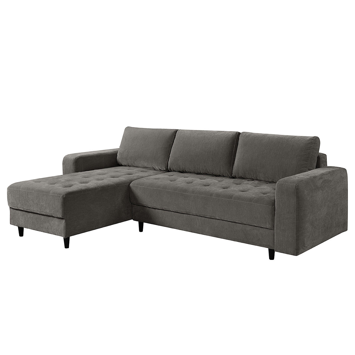 ECKSOFA mit Schlaffunktion - Flachgewebe - Anthrazit/Schwarz, Holz/Textil (240/156cm) - home24