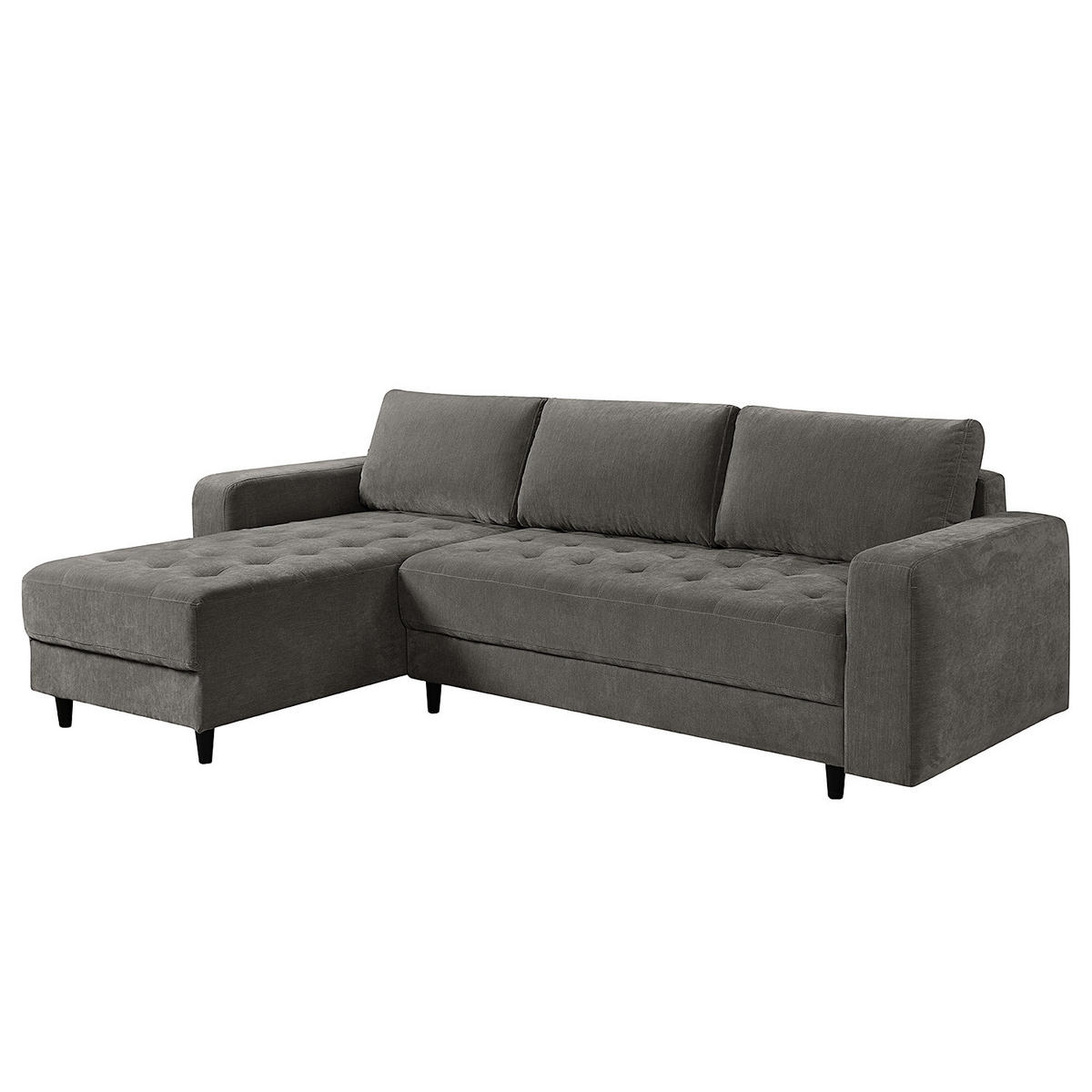 ECKSOFA mit Schlaffunktion - Flachgewebe - Anthrazit/Schwarz, Holz/Textil (240/156cm) - home24