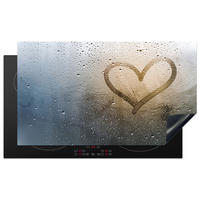 HERDABDECKPLATTE Herz - Kondenswasser - Wasser - 3D Induktionsschutz 91.2x52 cm - Grau, Kunststoff (91.2/52/0.2cm) - MuchoWow