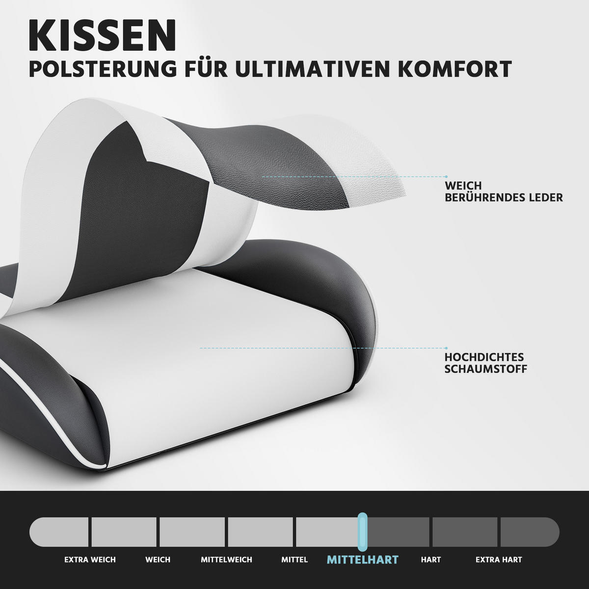 GAMINGSTUHL DE-40990 mit Lendenstütze und PVC-Lederbezug Schwarz/Weiß - Weiß, Metall (58.5/120.5/63cm) - ComfortXL