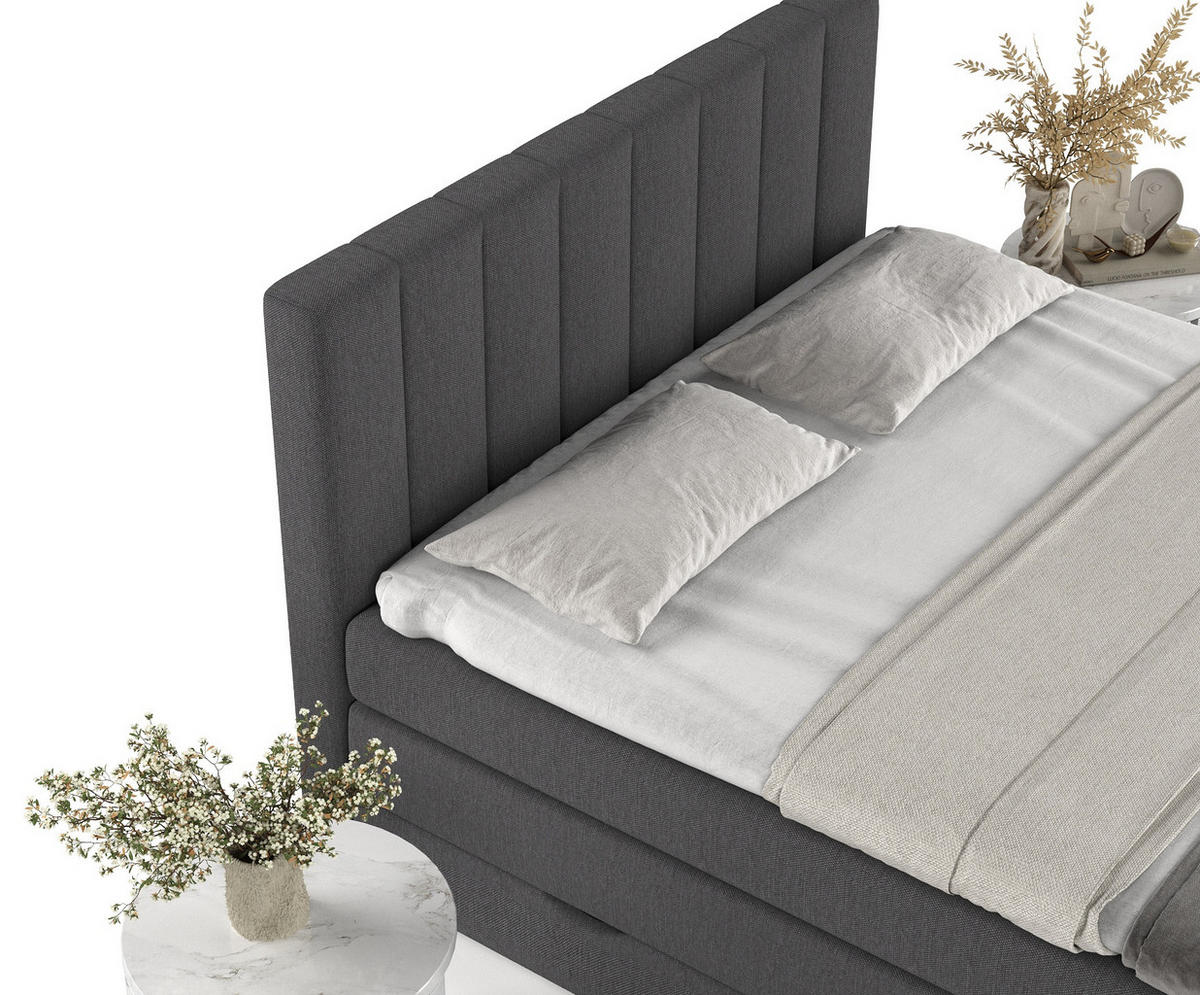 BOXSPRINGBETT Ruby Anthrazit 140/200 cm mit Matratze und Topper - Anthrazit/Schwarz, Holz/Holzwerkstoff (140/200cm) - Maison de Reve