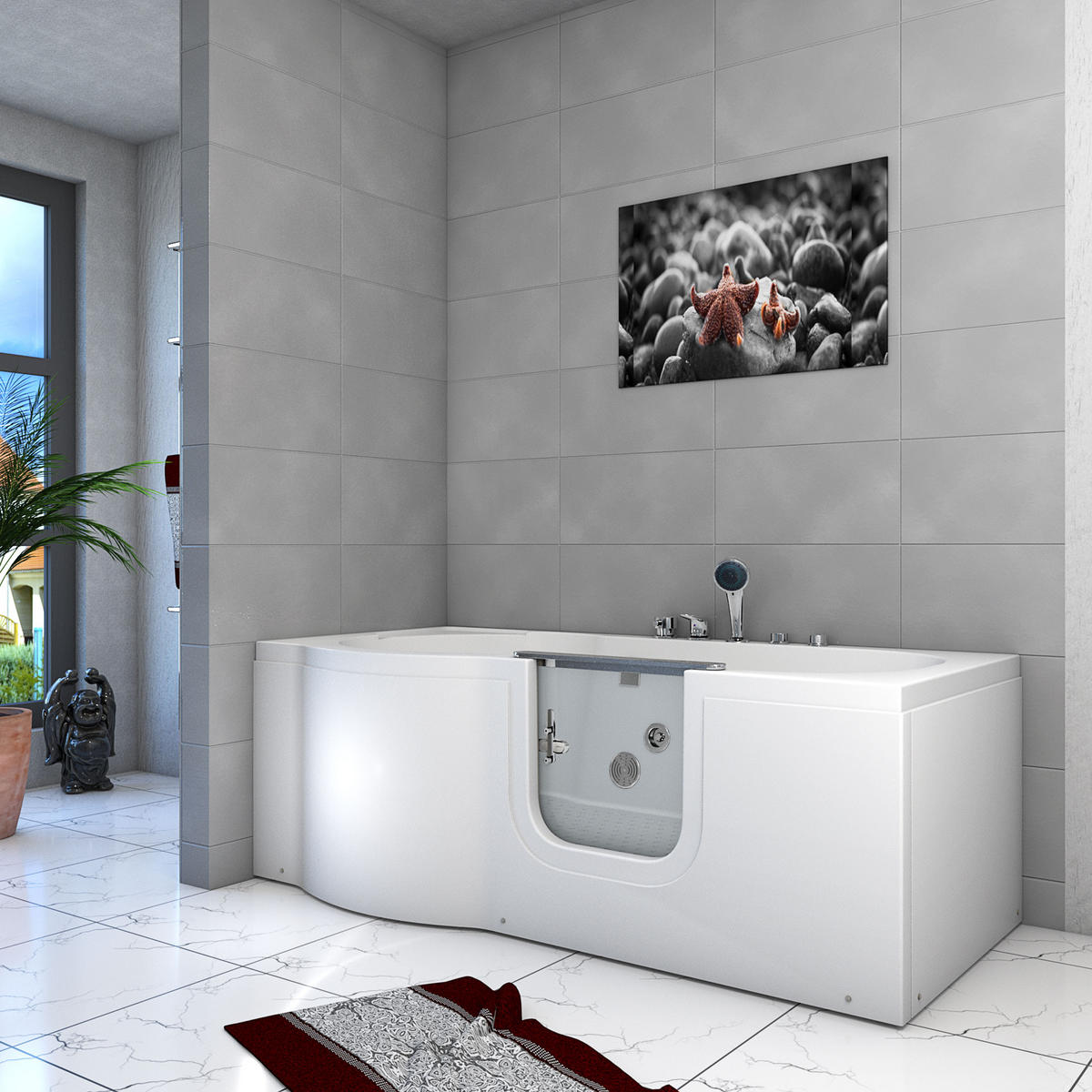 SITZWANNE Whirlpool Badewanne Tür S12-EH-WP-R 85x170 cm - Weiß, Glas/Kunststoff (170/60/85cm) - AcquaVapore by Sandra Jentho