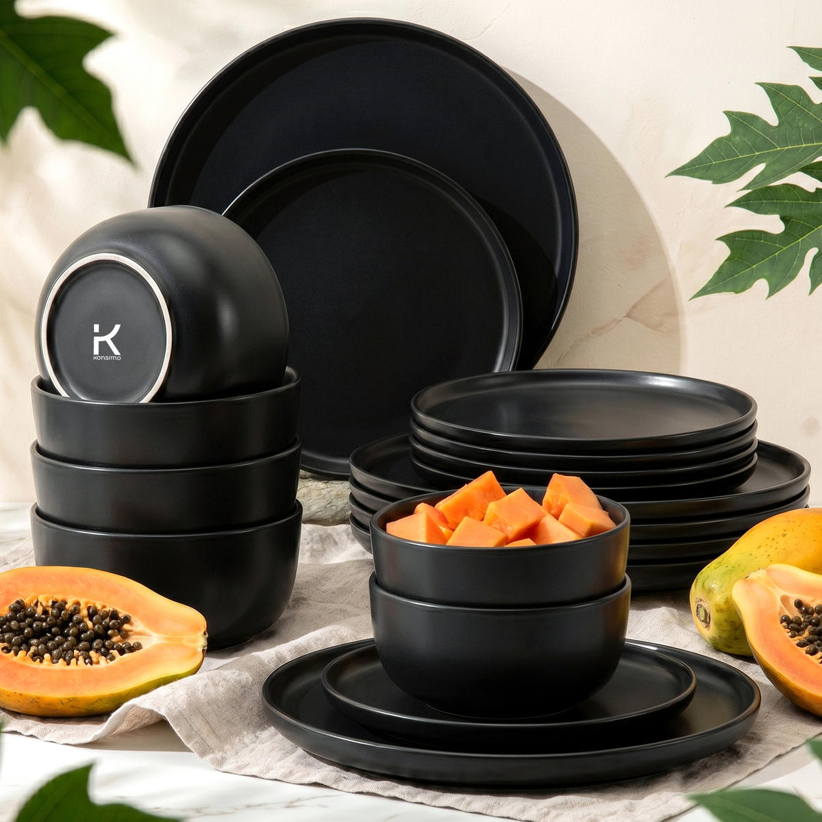 TAFELSERVICE VICTO Schüssel 6 Personen 18-tlg - Schwarz, Keramik (27/2/27cm) - KONSIMO®