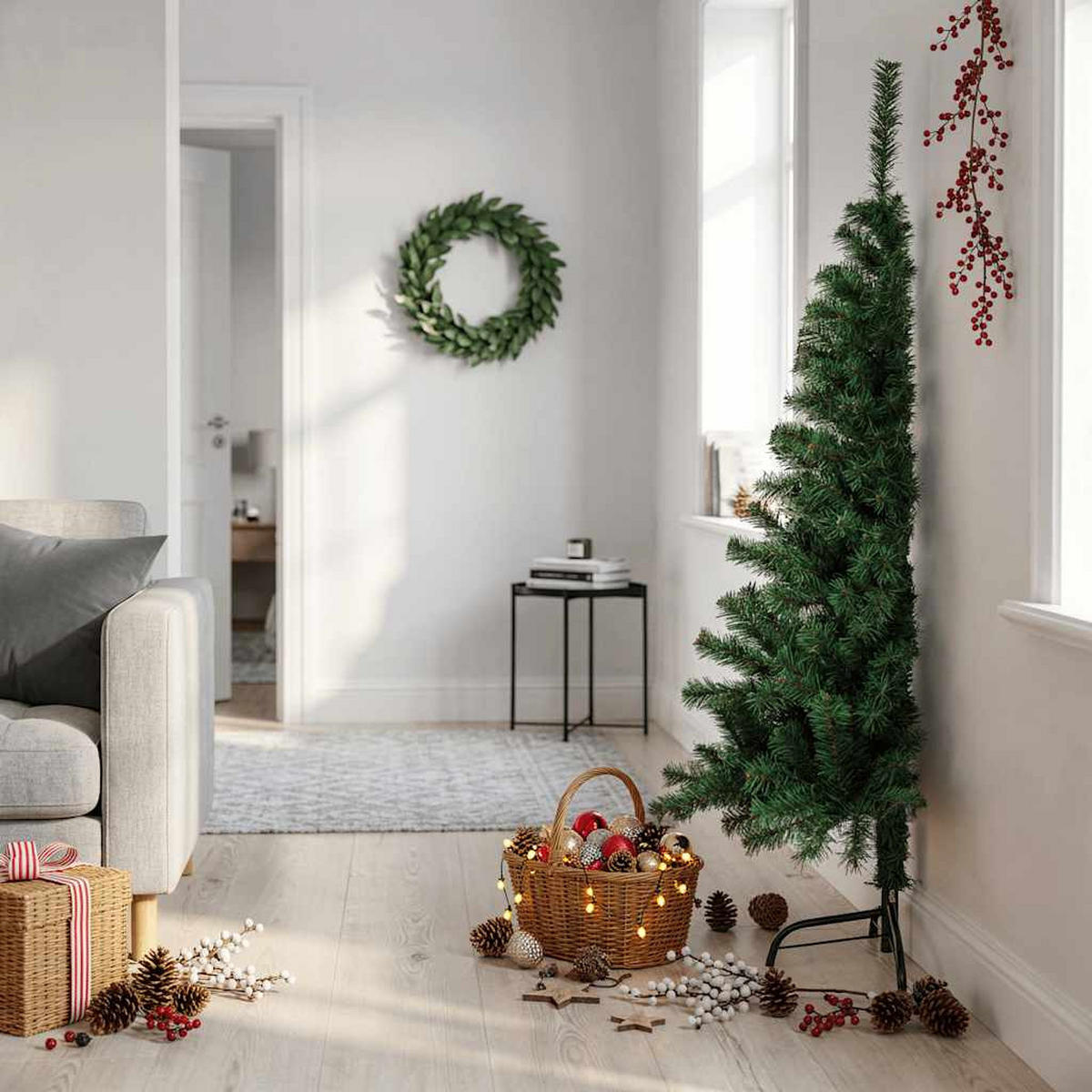 HALB-WEIHNACHTSBAUM Künstlicher Mit Ständer Grün 150 Cm Pvc - Grün, Kunststoff (150cm) - vidaXL