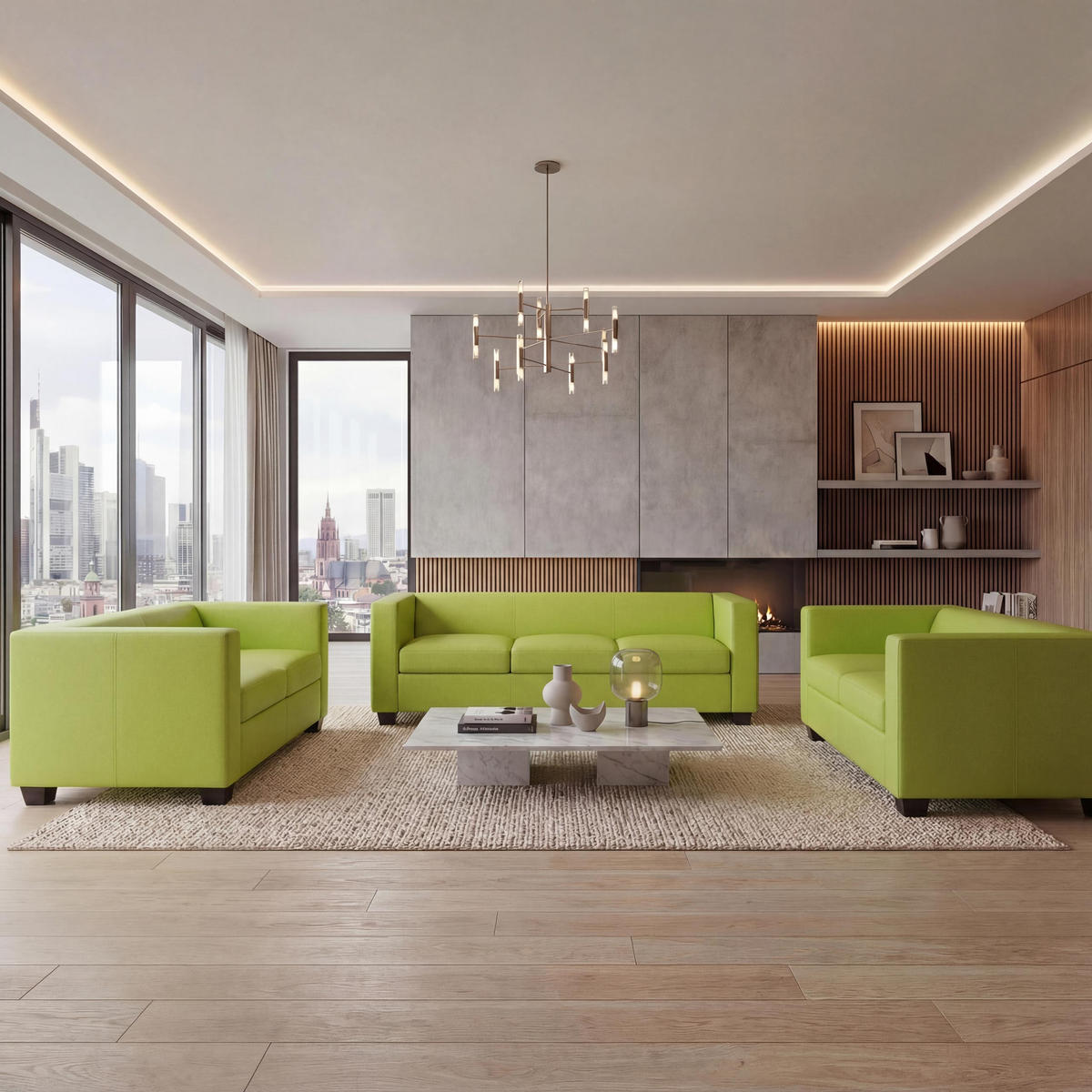 SOFAGARNITUR 3-2-1 Hellgrün 3er-Set - Hellgrün, Textil (400/70/300cm) - MCW