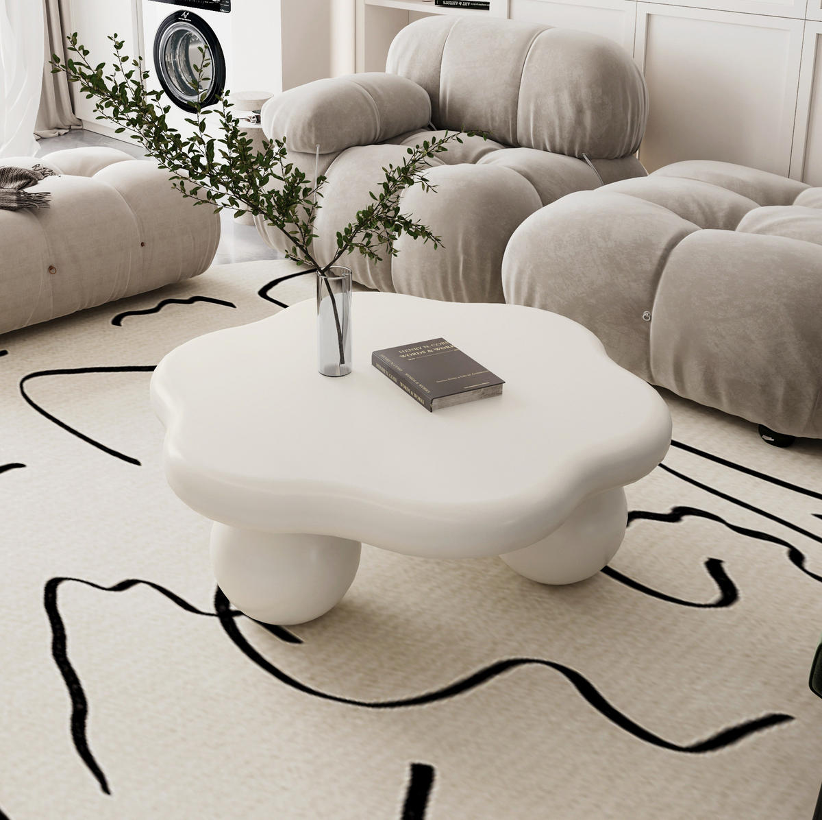 COUCHTISCH Wolkenform ca. Ø 80 x 35 cm MDF Cream White - Weiß, Kunststoff (79/79/31cm) - Meubliv