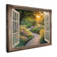 LEINWANDBILD Aussicht - Blumen - Natur - Sonne - Weg Wandbilder 80x60 cm - Hellgelb, Textil (80/60cm) - MuchoWow