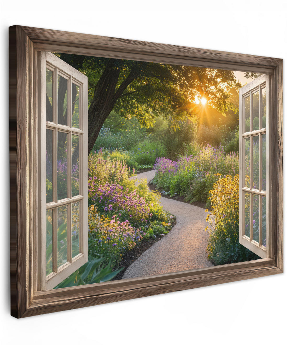 LEINWANDBILD Aussicht - Blumen - Natur - Sonne - Weg Wandbilder 80x60 cm - Hellgelb, Textil (80/60cm) - MuchoWow