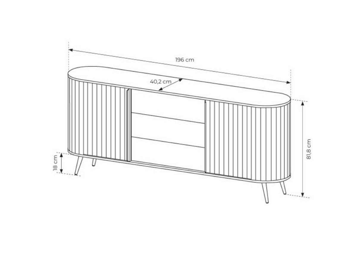 SIDEBOARD CARA 196x40,2x81,8 cm mit 3 Schubladen und 2 Türen Eichefarben - Braun, Holzwerkstoff (196/81.8/40.2cm) - MASSENO
