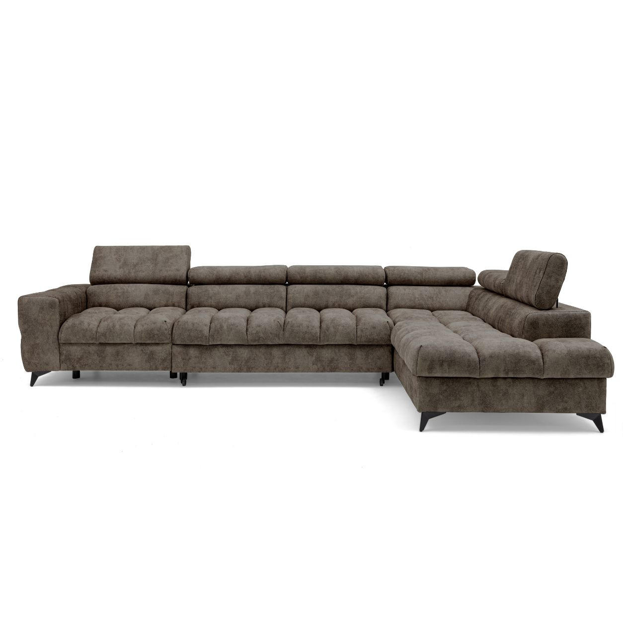 ECKSOFA PUDDING MAXI L Rechts mit Schlaffunktion 125x195 Velours Braun - Schwarz/Braun, Holz/Textil (203/350cm) - Muffo