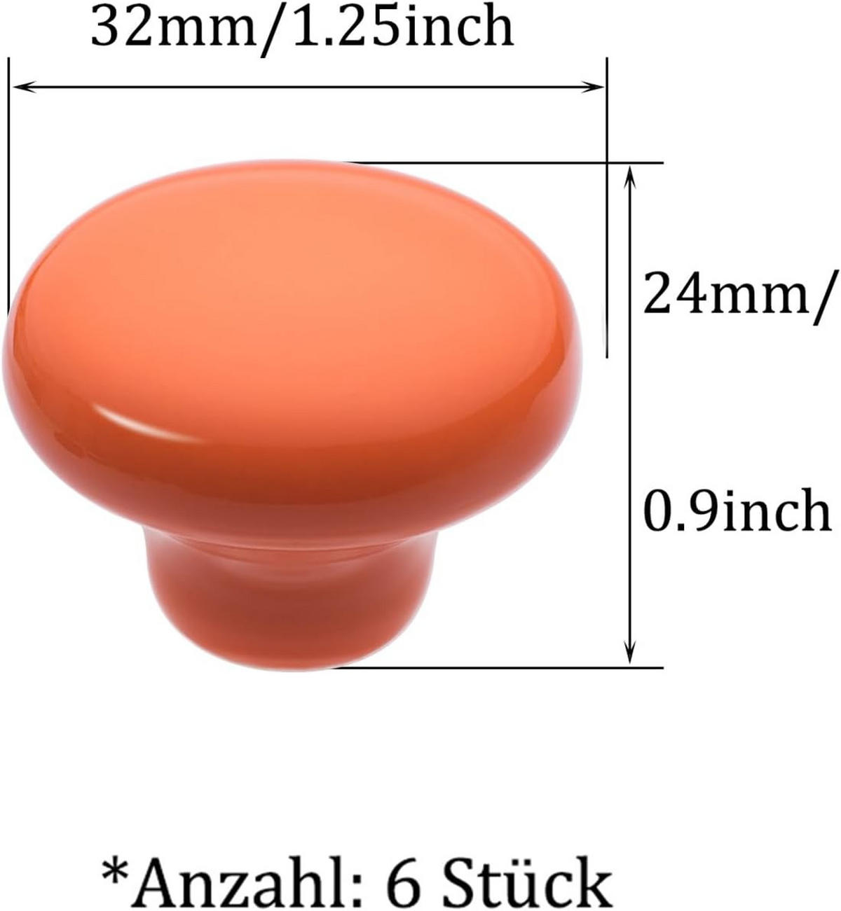 SCHRANKKNOPF Keramik 6er-Set - Orange, Metall (3.2/2.4/3.2cm)