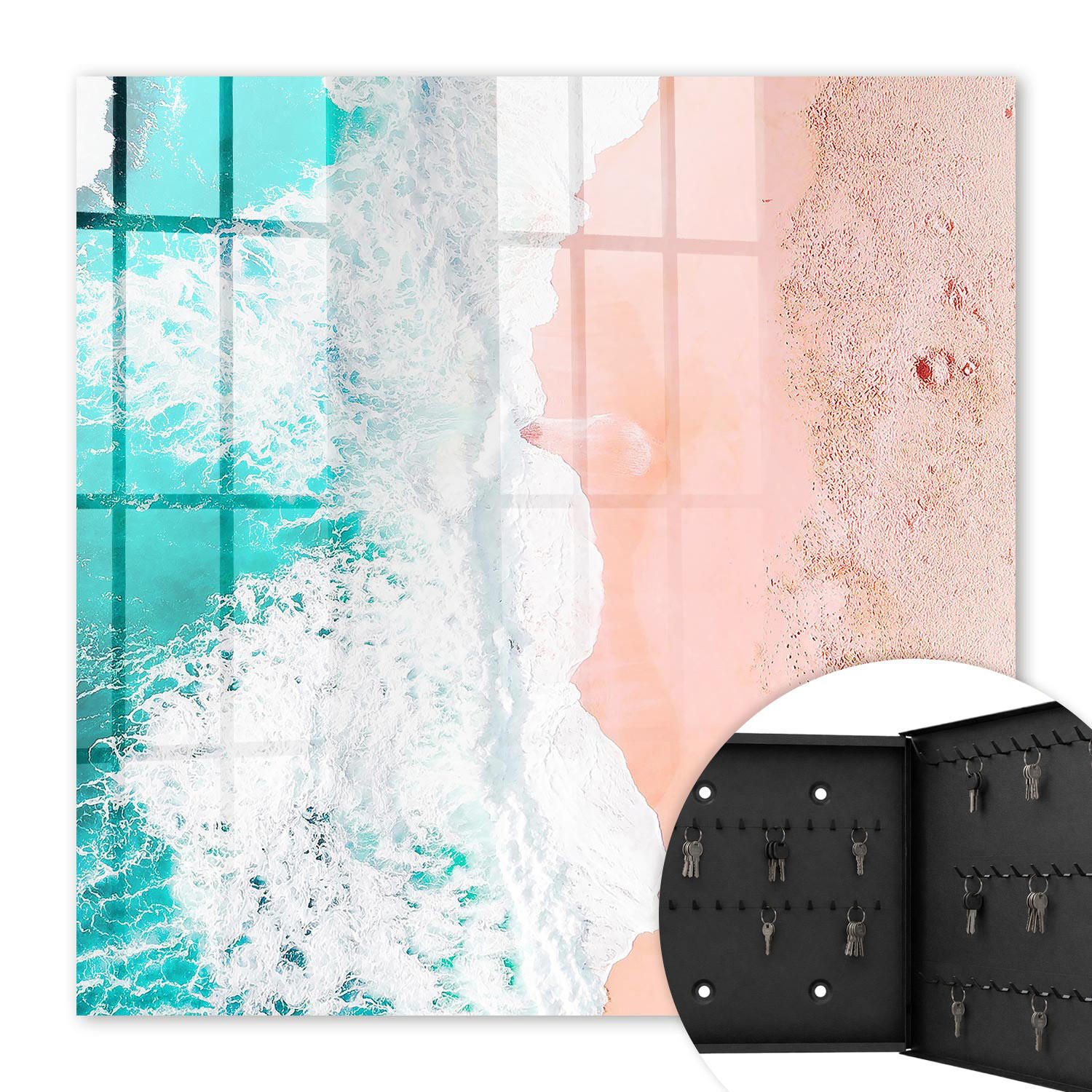 SCHLÜSSELBOX Schwarz 30x30 cm- Türöffnung nach rechts - Meer und Strand - Türkis, Metall (30/30/5cm) - TULUP