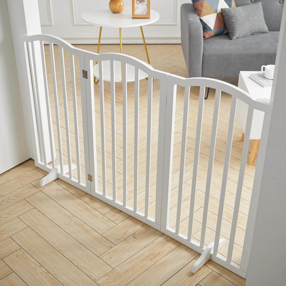 SCHUTZGITTER Gewölbt 3-Paneele Faltbar Freistehend MDF Weiß - Weiß, Holzwerkstoff (46/1.8cm) - Livingandhome