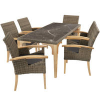 GARTENTISCH FOGGIA MIT 6 STüHLEN ROSARNO ,Armlehnen und Beine aus Holz,natur - Naturfarben, Kunststoff - tectake