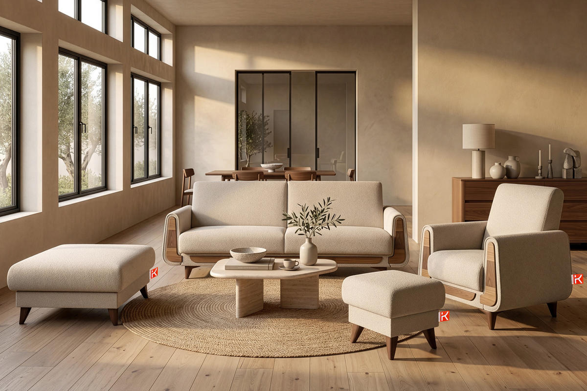 3-SITZER-SCHLAFSOFA GUSTAVO mit Armlehnen, creme - Creme/Braun, Holz/Holzwerkstoff (230/98/98cm) - KONSIMO®