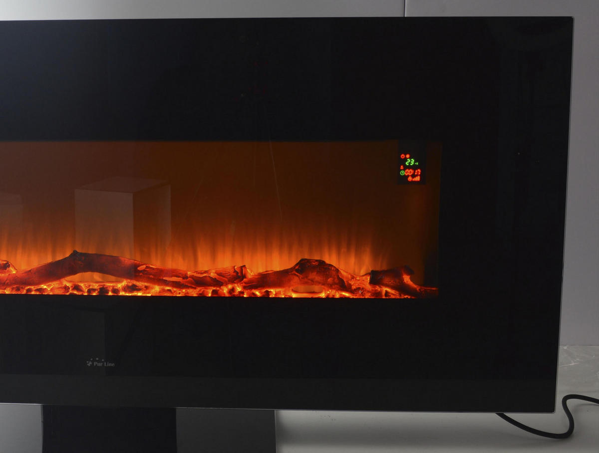 ELEKTROKAMIN Schwarz Wandmodell mit Heizung 1600 W - Schwarz, Glas (128/63/13cm) - Purline