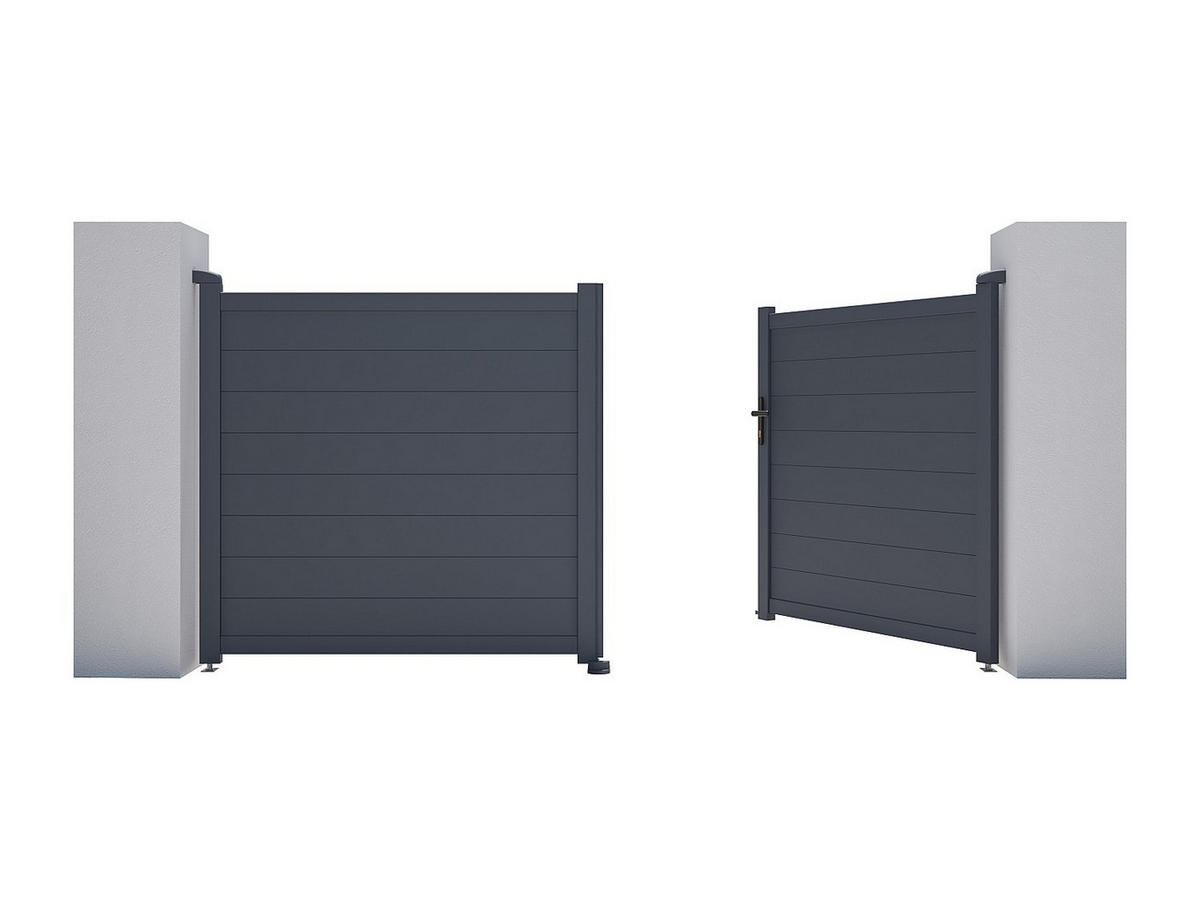 GARTENTOR Flügeltor Doppeltor mit Torantrieb - 305 x 150 cm - voll - Aluminium - Anthrazit - NAZARIO - Anthrazit, Metall (300/145cm) - Vente-Unique