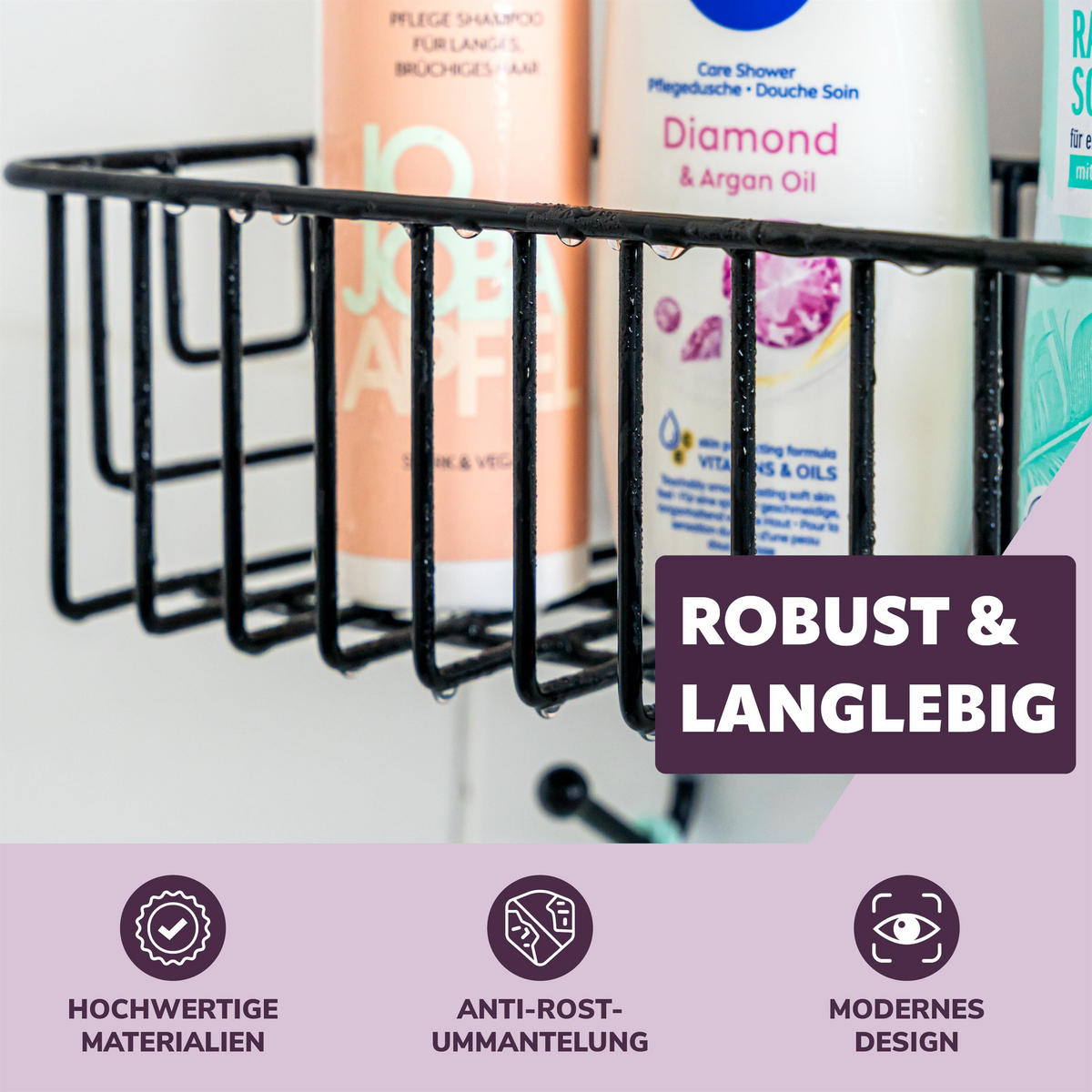 DUSCHREGAL, schwarz - Schwarz, Metall (24.5/40/13.5cm) - eluno