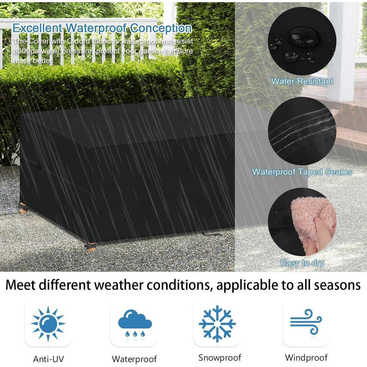 GARTENMÖBEL Abdeckung 150 x 100 x 75 cm Wasserdicht 420D Oxford - Schwarz, Textil (1/1/1cm)
