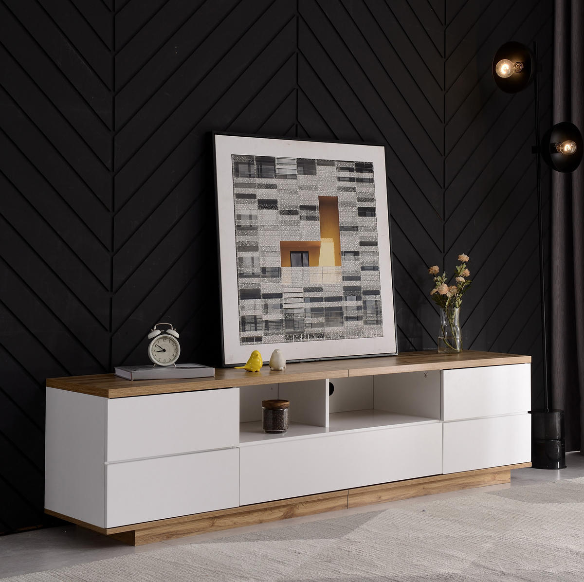 TV-SCHRANK mit 5 Türen 180 cm MDF Weiß - Weiß, Holzwerkstoff (38/46/180cm) - Beauniv