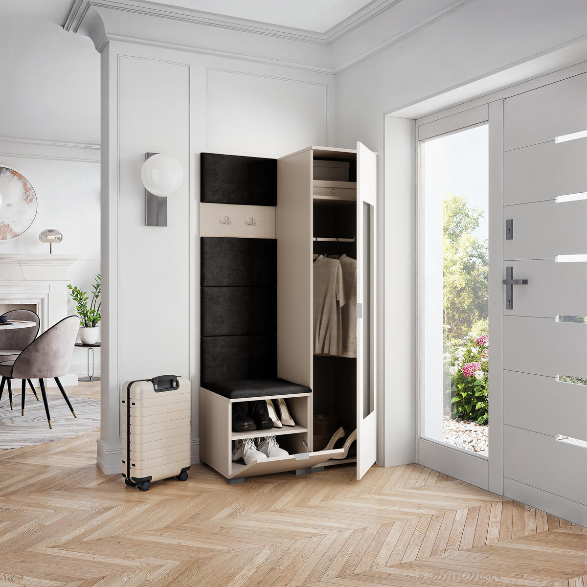 GARDEROBENSCHRANK VIRA 95/181/51 cm Modern Kaschmir - Kaschmir/Schwarz, Holzwerkstoff (95/181/51cm) - MASSENO