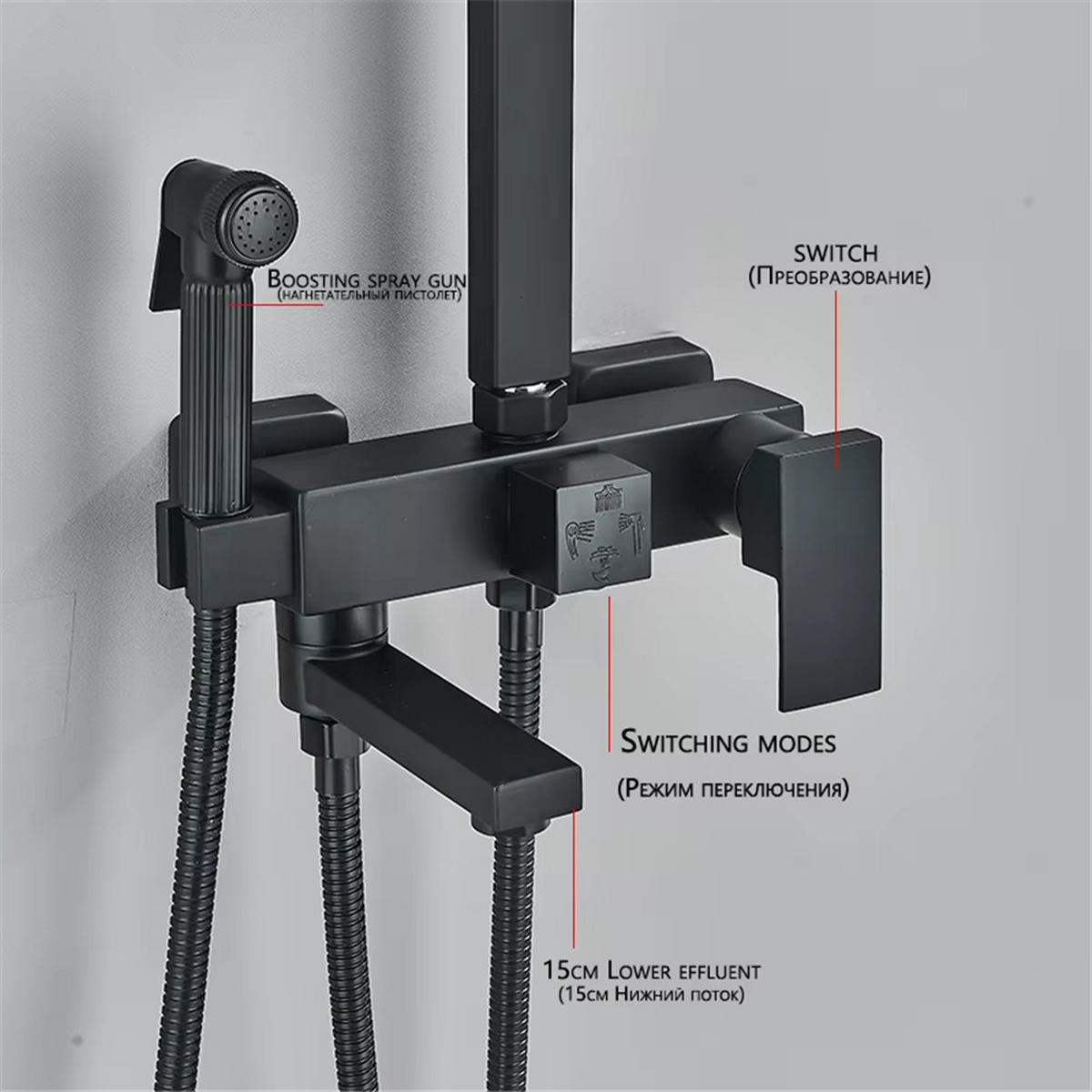 ÜBERKOPFBRAUSESET Wasserhahn Auslauf Regen Duschset, schwarz - Schwarz, Metall (29/116/34cm) - Bextcok