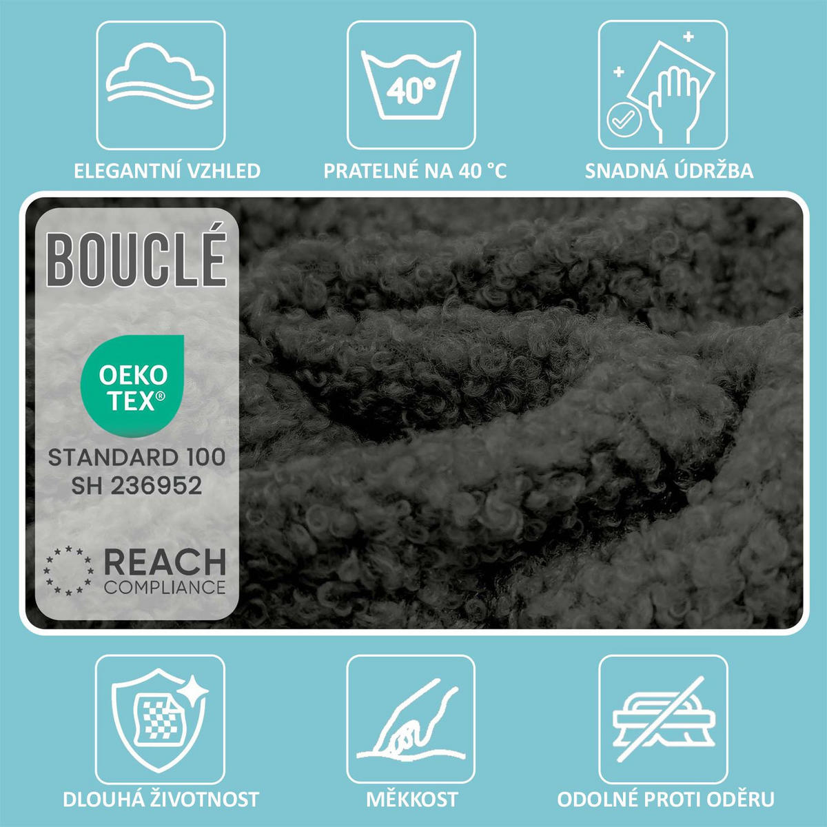 SITZSACK FÜR KINDER Maus 75/75/55 cm, weicher Bouclé 315 g/m², abnehmbarer Bezug, Steel Grey - Dunkelgrau, Textil (75/55/75cm) - Dreamroots
