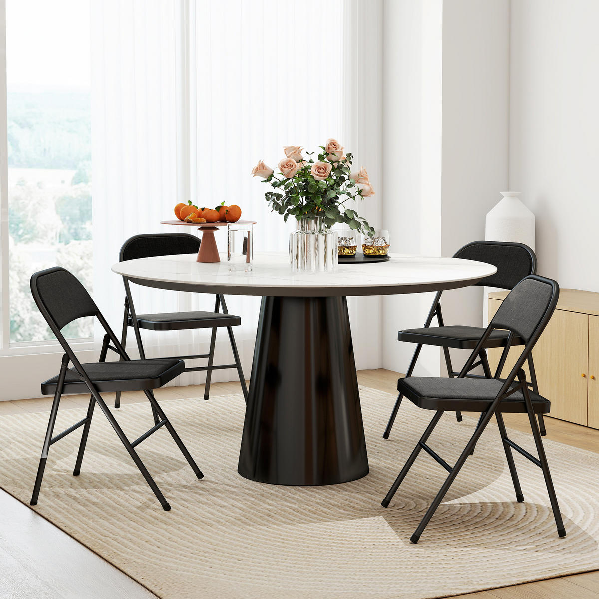 KLAPPSTÜHLE DE-06822 4er-Set mit Leinenoptik und Metallbeinen Schwarz - Schwarz, Textil/Metall (45/78/46cm) - ComfortXL
