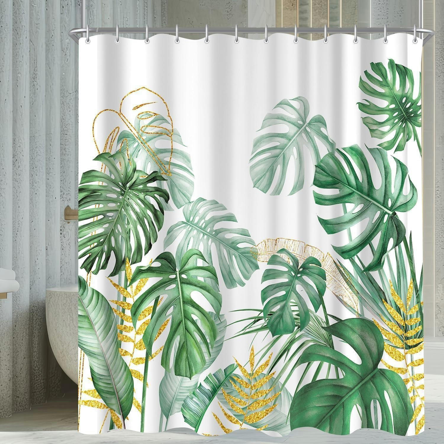 DUSCHVORHANG Goldrandige Bambusblätter 240 x 200 cm - Multicolor, Textil (240/200cm)