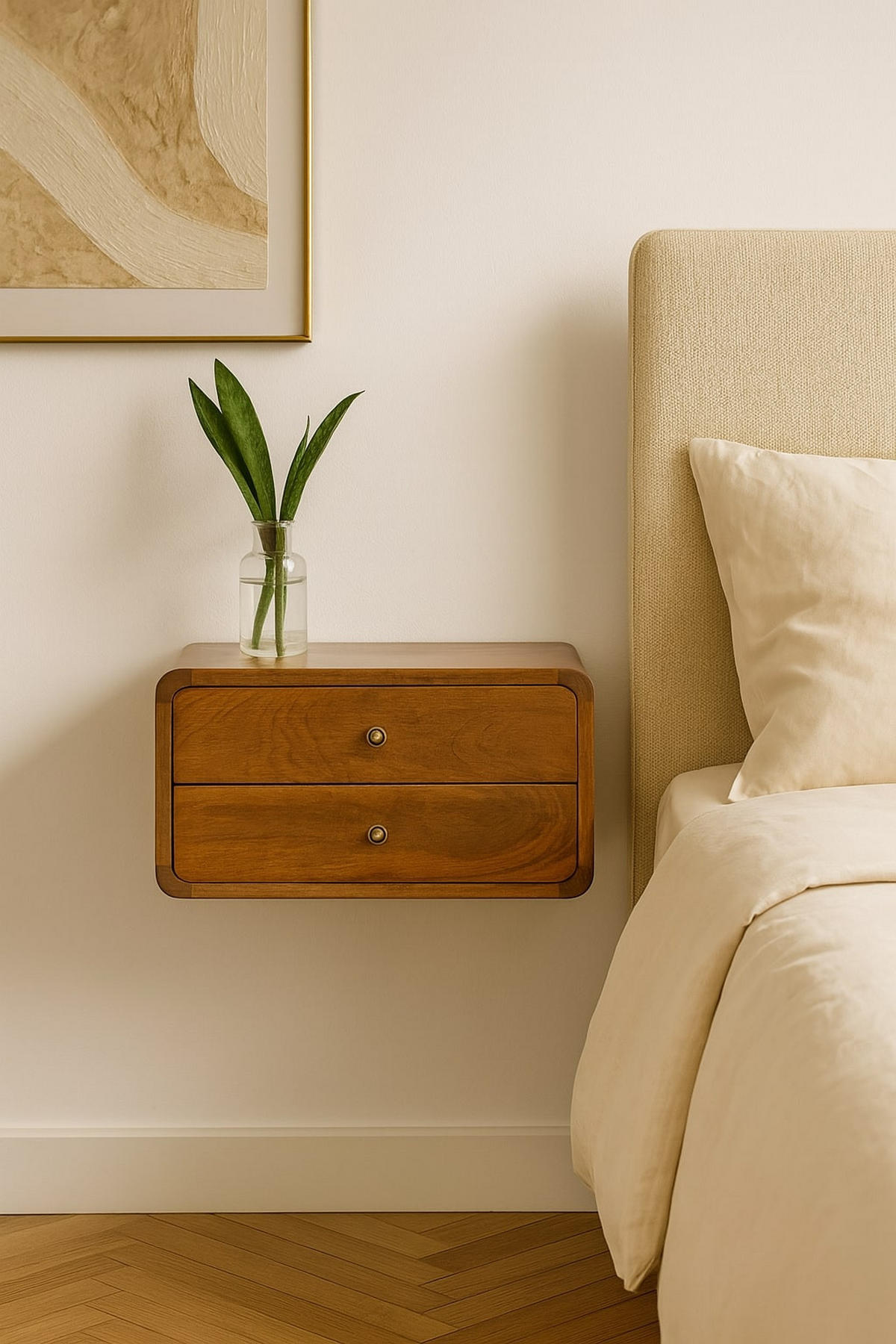 NACHTTISCH Wandmontiert, 2 Schubladen, Braun - Messingfarben/Braun, Holz/Metall (45/25/32cm) - Artisan Furniture