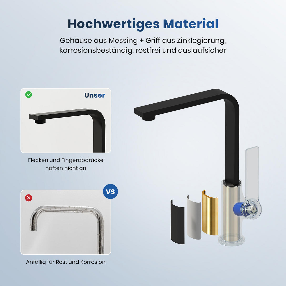 KÜCHENARMATUR mit 360° Drehbar Edelstahl Einhebelmischer Schwarz Matt - Schwarz, Metall (22.5/10.1/30.3cm) - EMKE