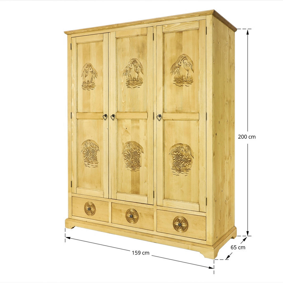KLEIDERSCHRANK aus Massivholz JAGNA - Honig, Holz (159/200/65cm) - Seart
