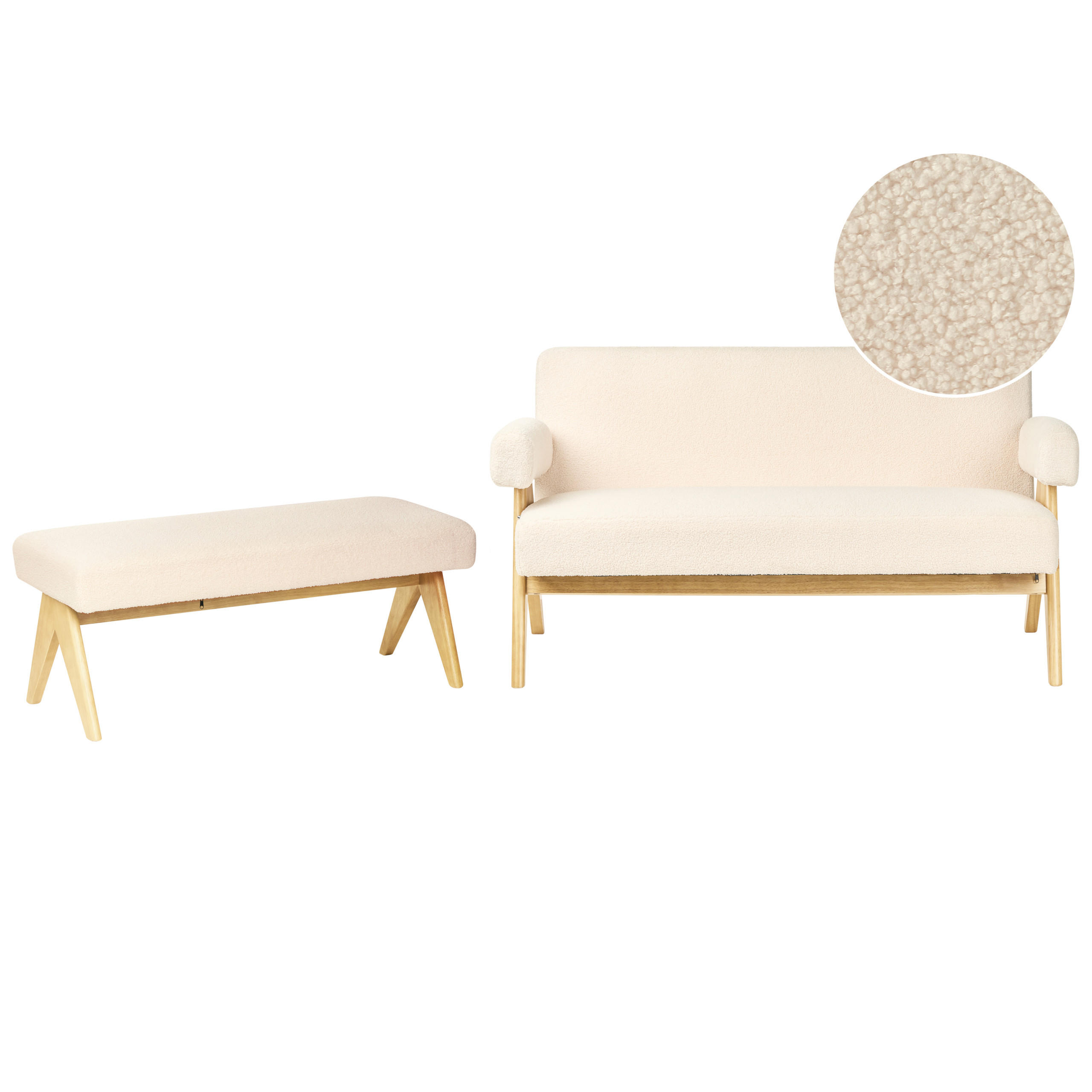 SOFA-SET Bouclé Cremeweiß/Hellbraun Tamre - Creme/Weiß, Textil (148/79/78cm) - Beliani