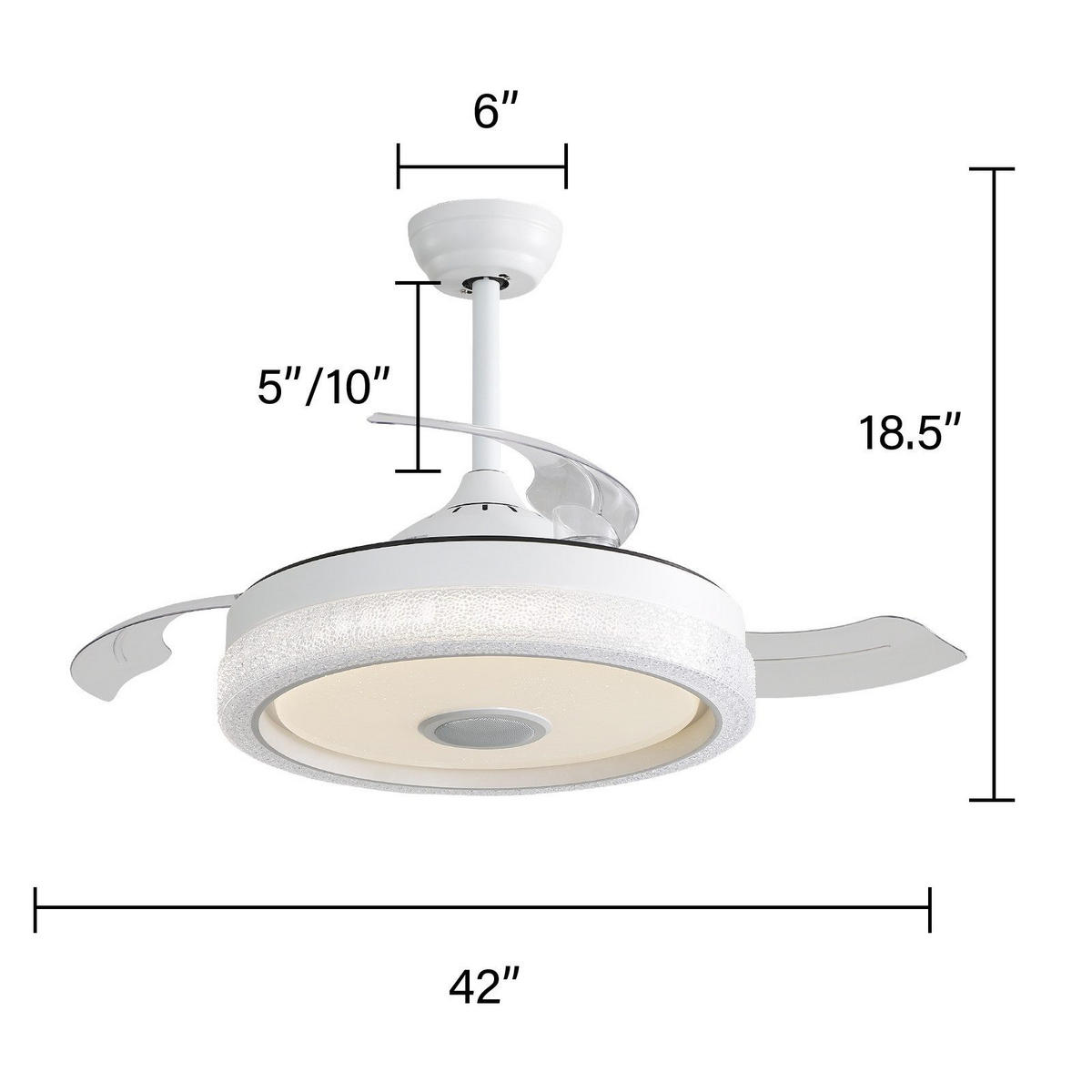 DECKENVENTILATOR 42" mit RGB LED Dimmbar & Bluetooth Lautsprecher - Weiß, Kunststoff (107/107/47cm) - BEXEVUE