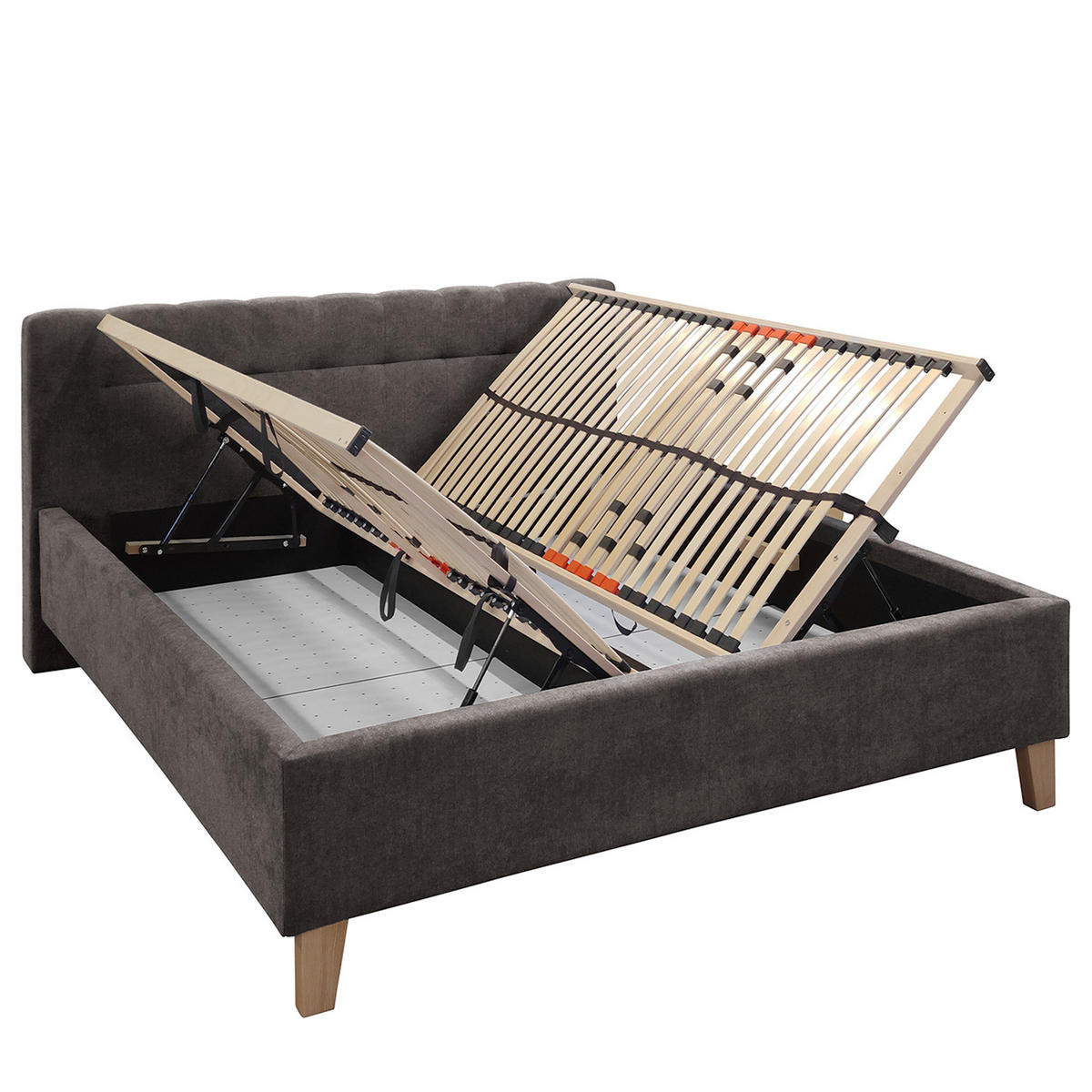 POLSTERBETT - Samt - Dunkelgrau, Holz/Textil (160/200cm) - home24