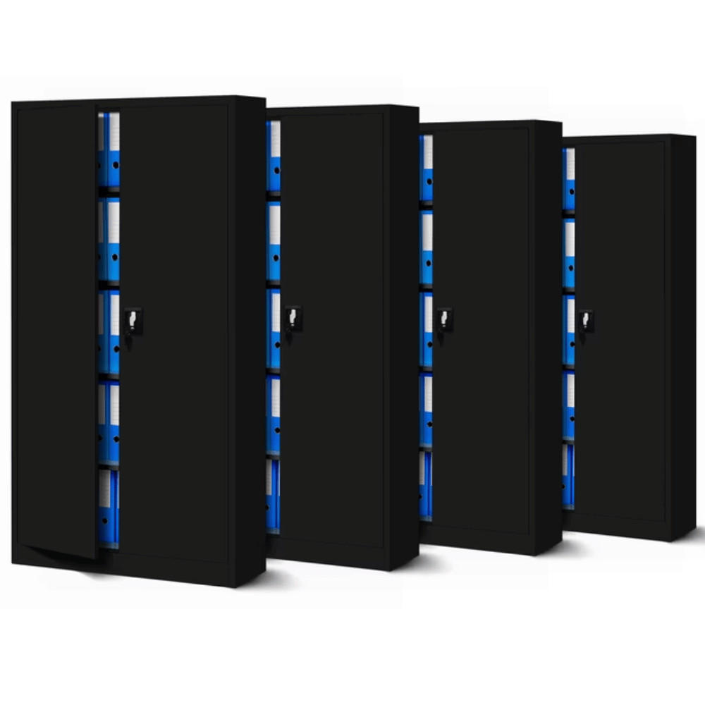 AKTENSCHRANK abschließbar 4er Set KADO 185x90x40cm Schwarz - Schwarz, Metall (90/185/40cm) - DELUKE