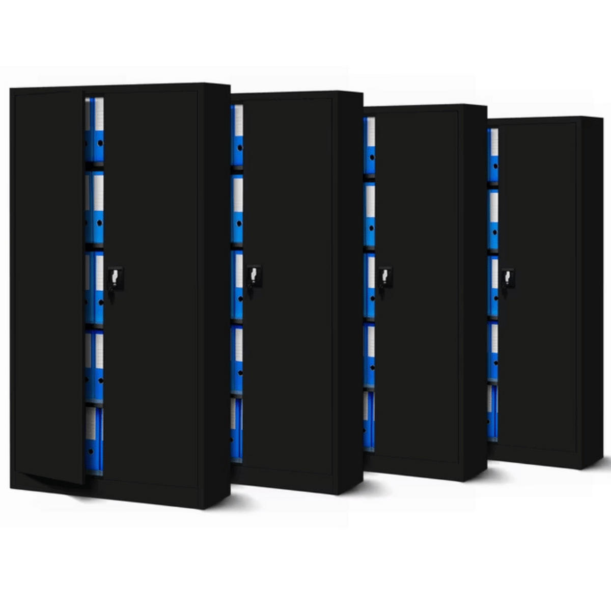 AKTENSCHRANK abschließbar 4er Set KADO 185x90x40cm Schwarz - Schwarz, Metall (90/185/40cm) - DELUKE