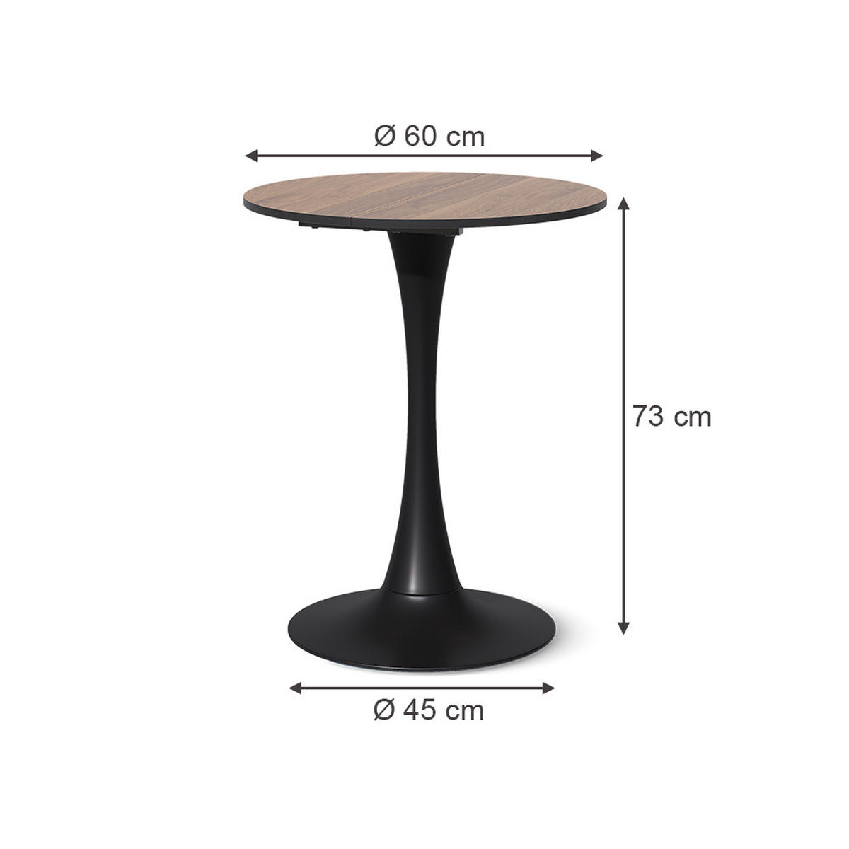 ESSTISCH Carl, Nussbaum/Schwarz, 60 x 60 cm - Walnussfarben/Schwarz, Holzwerkstoff (60/60/73cm) - Vicco