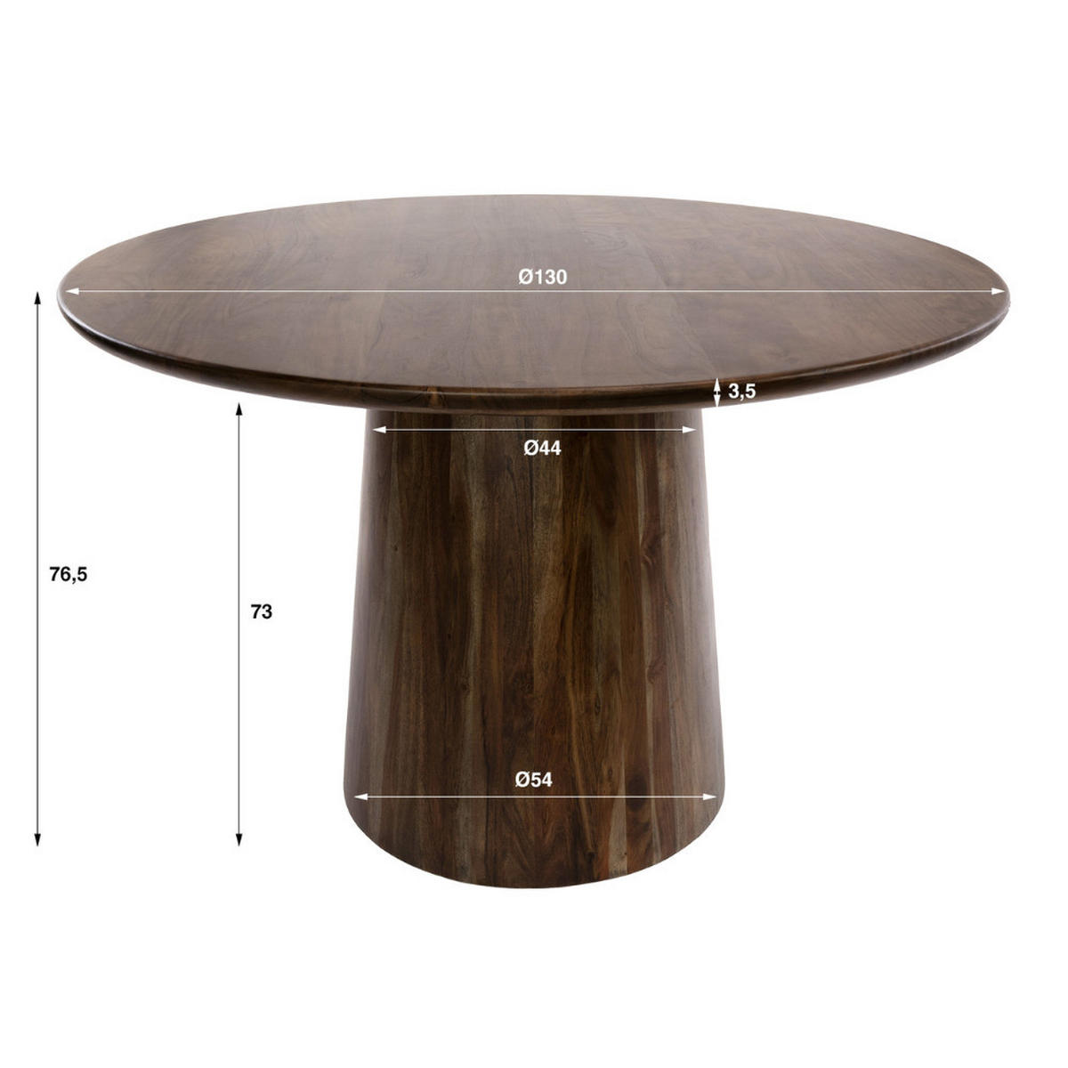 ESSTISCH ONDA ROTONDO Runder Massivholz-Tisch mit Säulenfuß Akazie 130Ø - Akaziefarben, Holz (130/130/76cm) - alesvelt